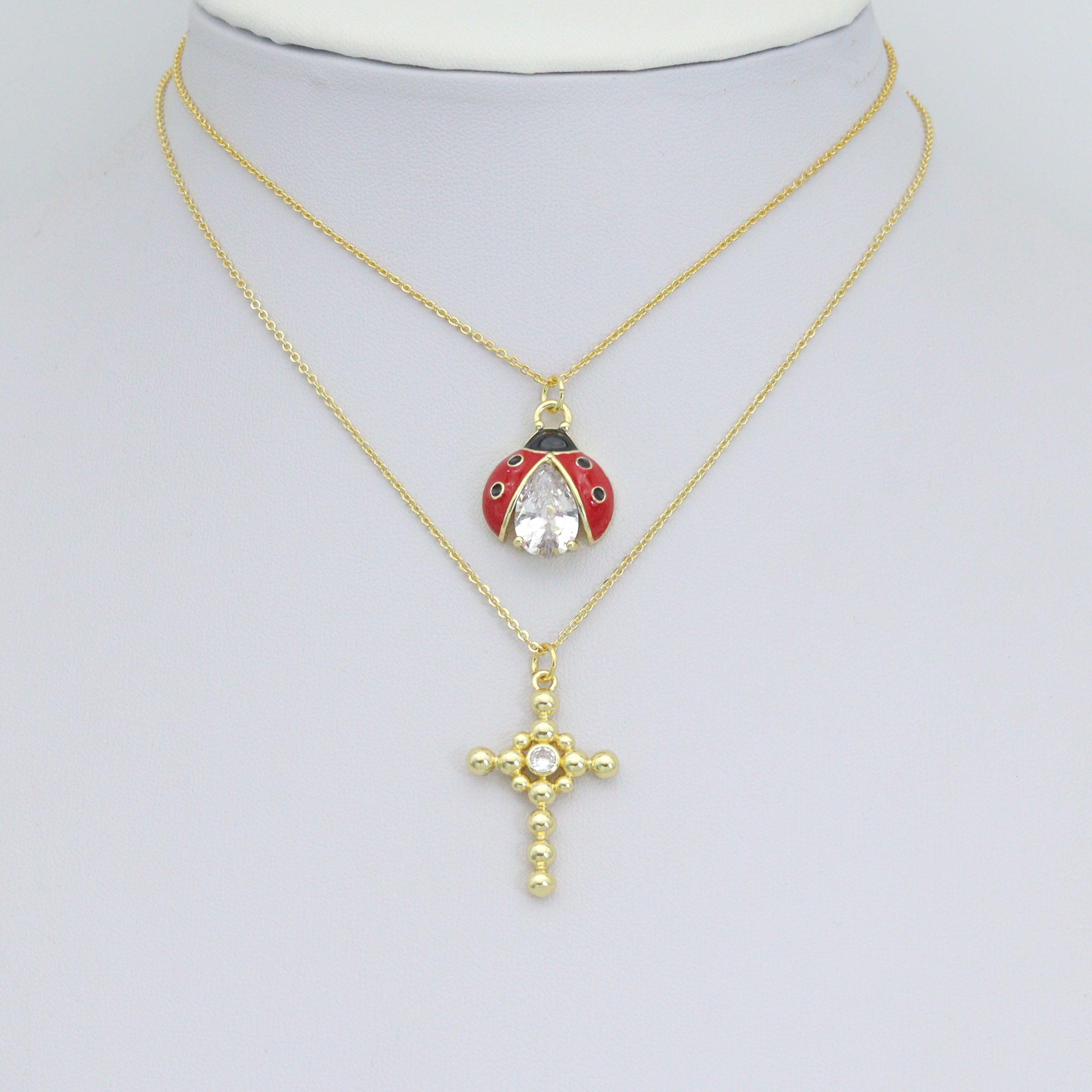 Gold Silver Ball Cross Ladybird Ladybug Pendant charm, Sku#A505