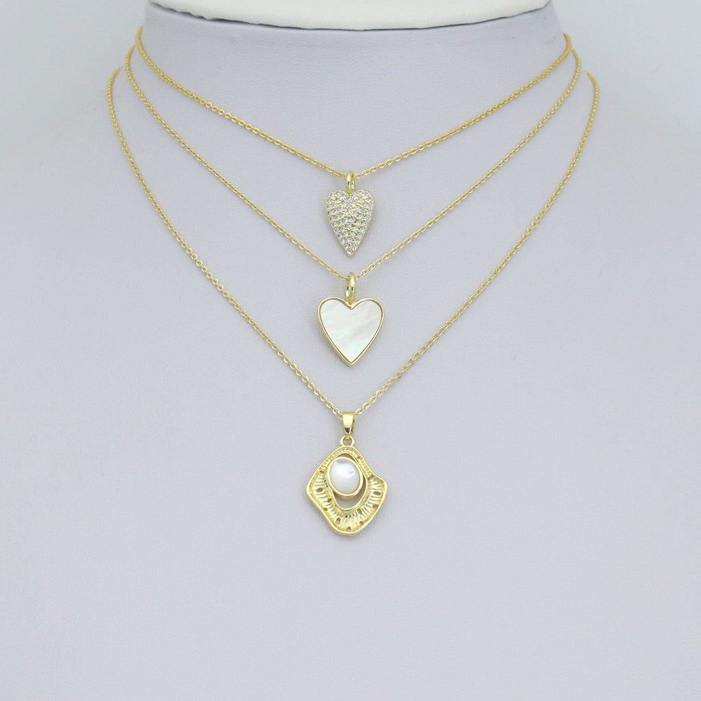 CZ Heart, Mother of Pearl Heart, Oval Pearl Pendant charm, Sku#LX917