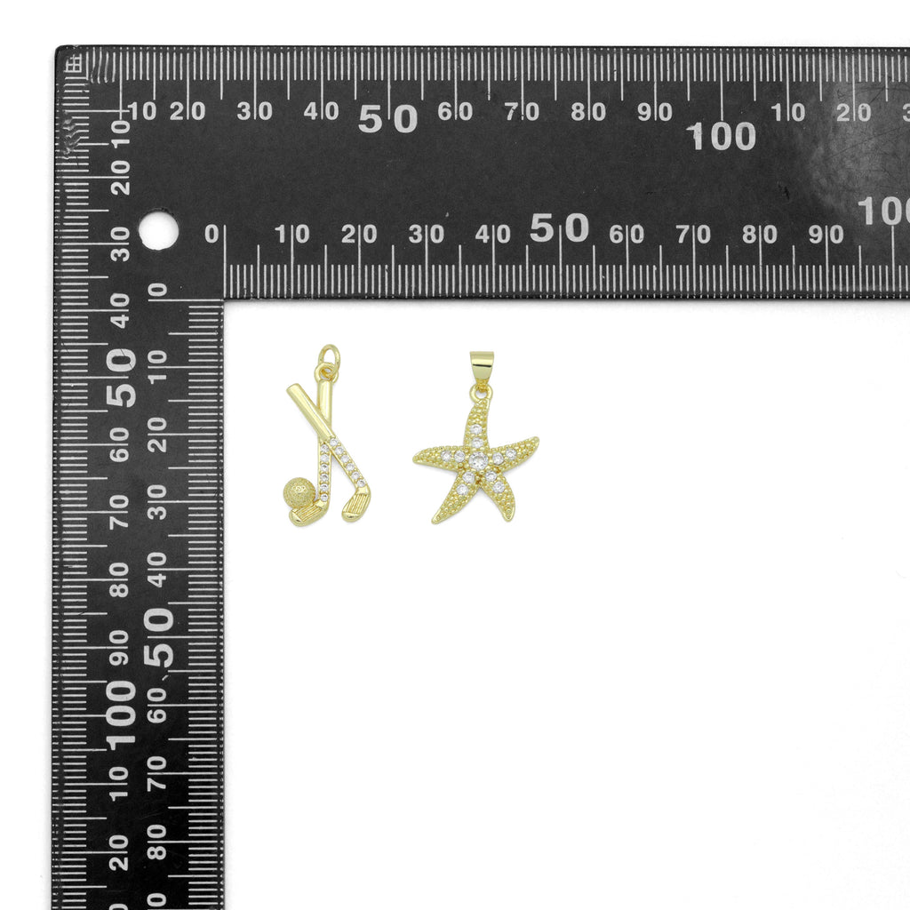 CZ Pave Hockey Stick Ball, Starfish Pendant charm, Sku#LK1274