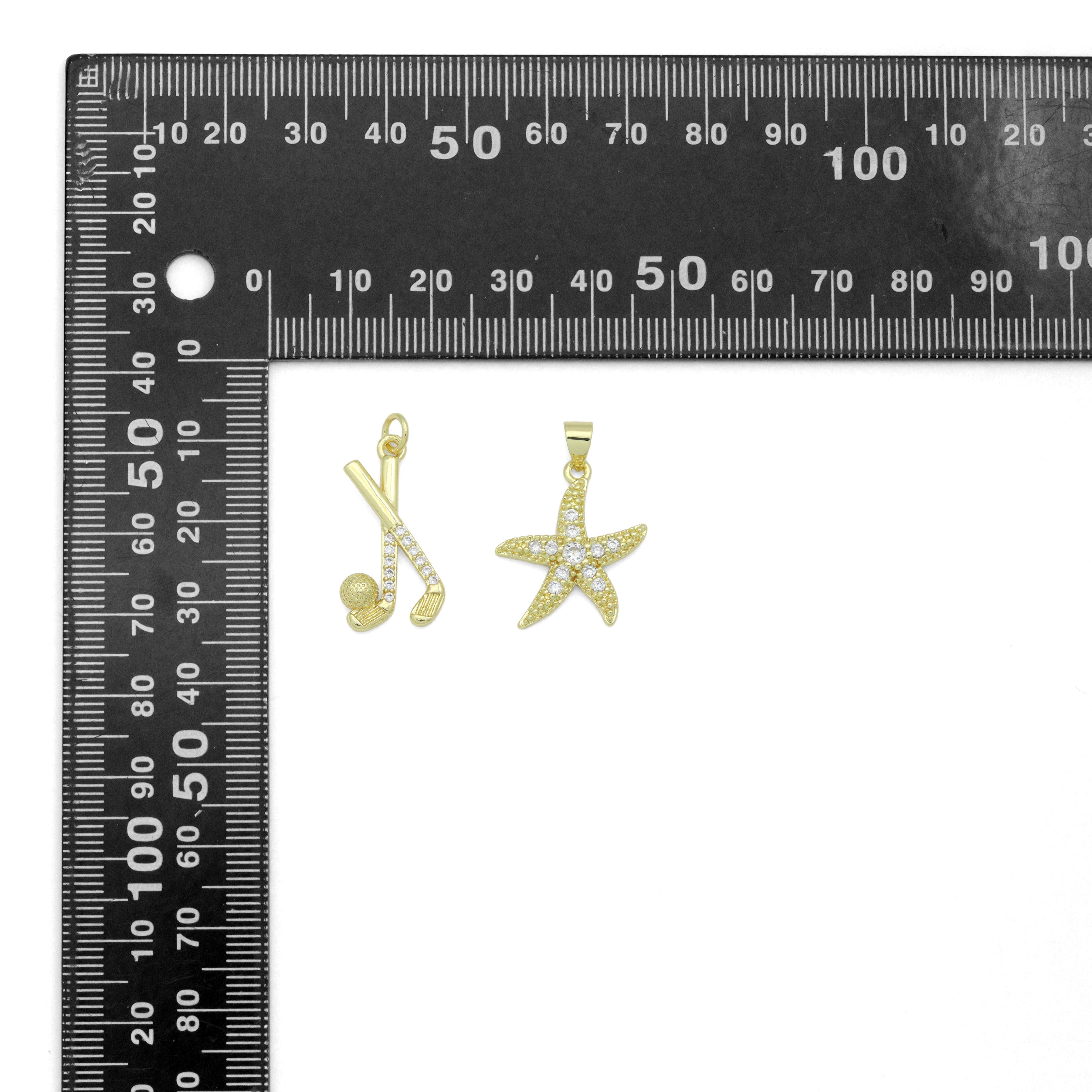 CZ Pave Hockey Stick Ball, Starfish Pendant charm, Sku#LK1274