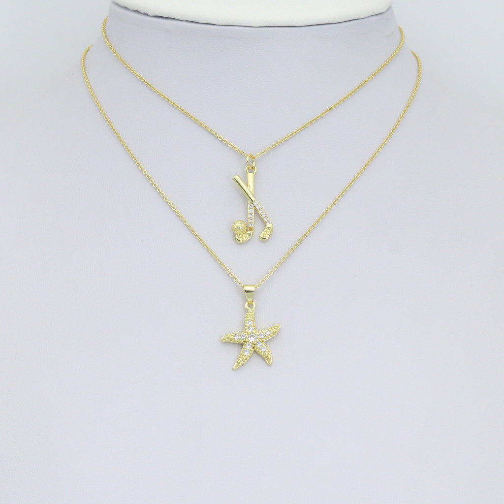 CZ Pave Hockey Stick Ball, Starfish Pendant charm, Sku#LK1274