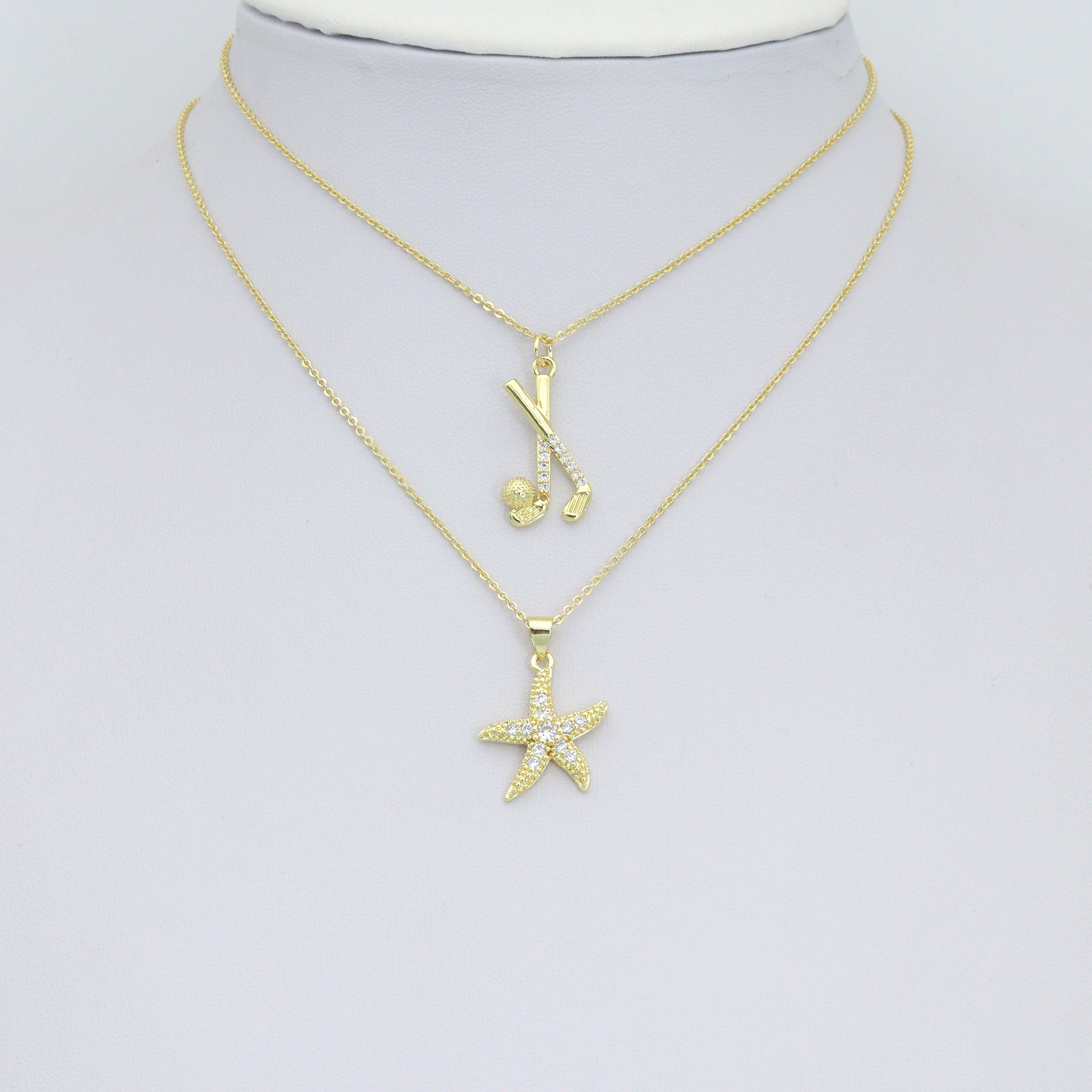 CZ Pave Hockey Stick Ball, Starfish Pendant charm, Sku#LK1274
