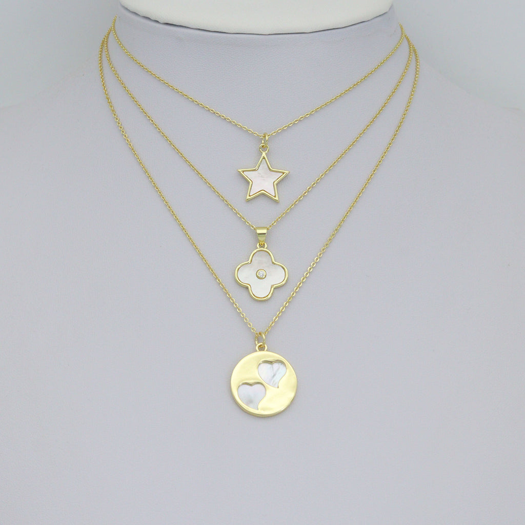 Mother of Pearl Star Clover flower Twin Heart Coin Pendant charm, Sku#LK1275
