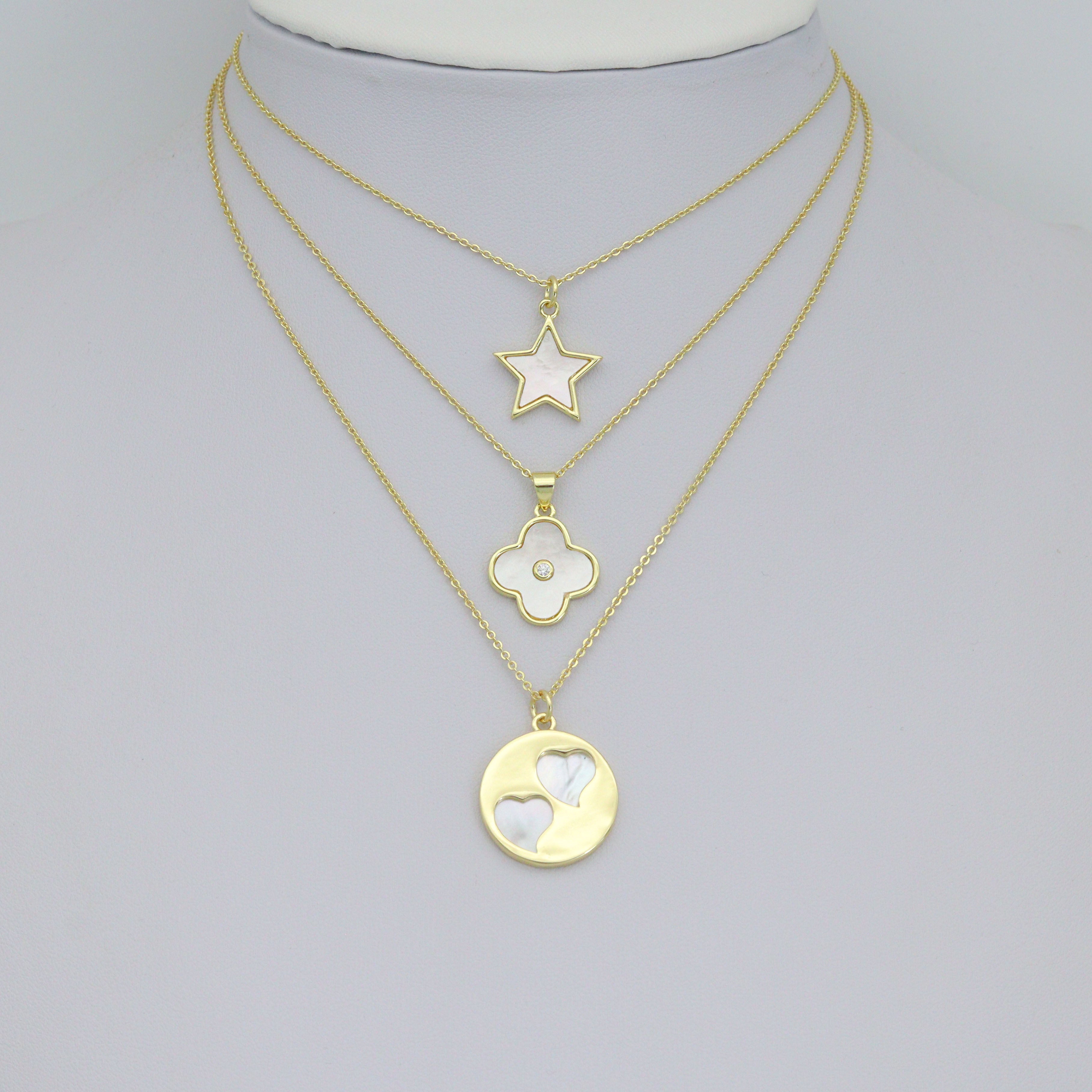 Mother of Pearl Star Clover flower Twin Heart Coin Pendant charm, Sku#LK1275