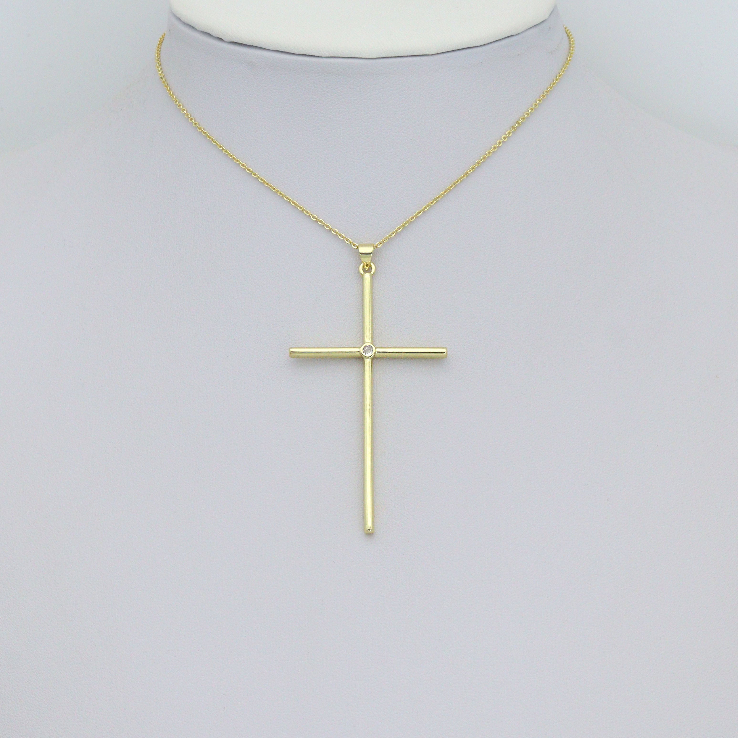 Large Gold Cross with CZ Center Pendant charm, Sku#LK1277