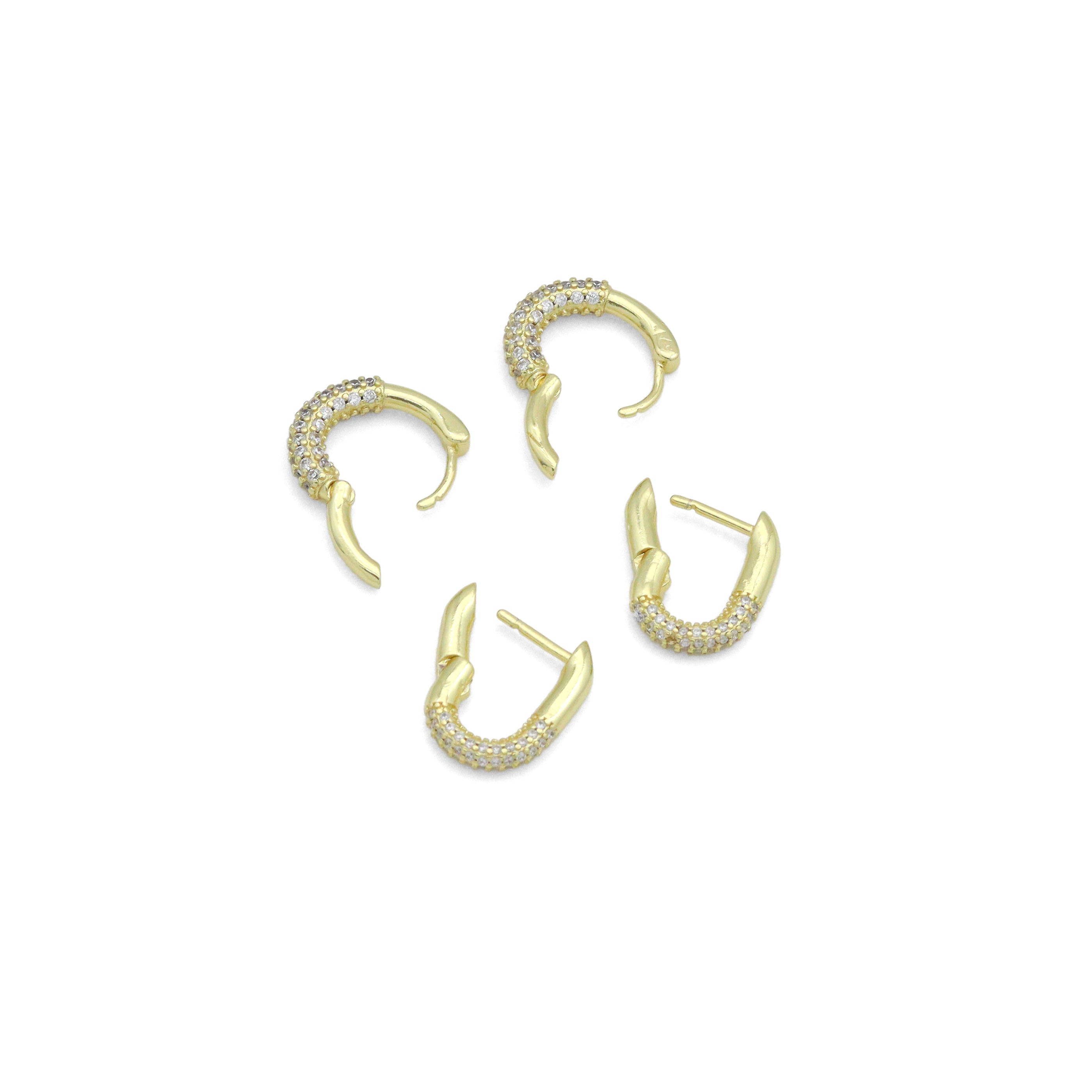 Gold Clear CZ Round Oval Ring Shape Hoop Earrings, Sku#LK1276