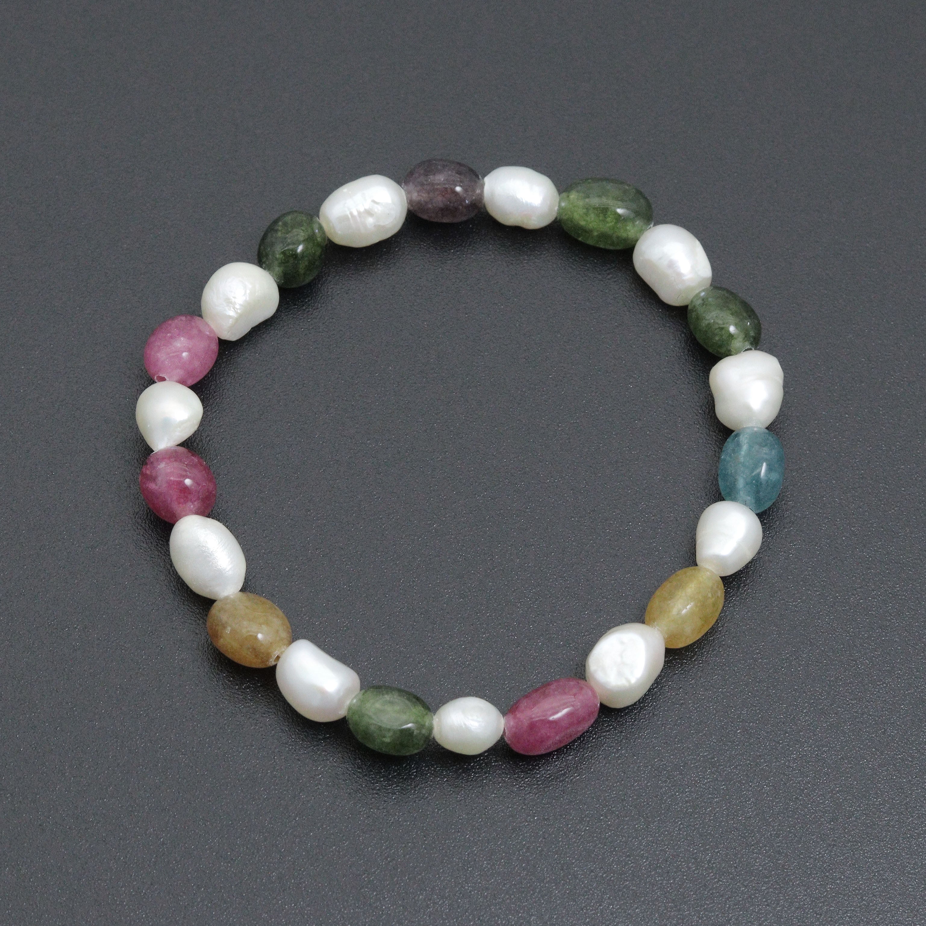 Freeform Pearl with Jade Stretchy Bracelet, Sku#EF654