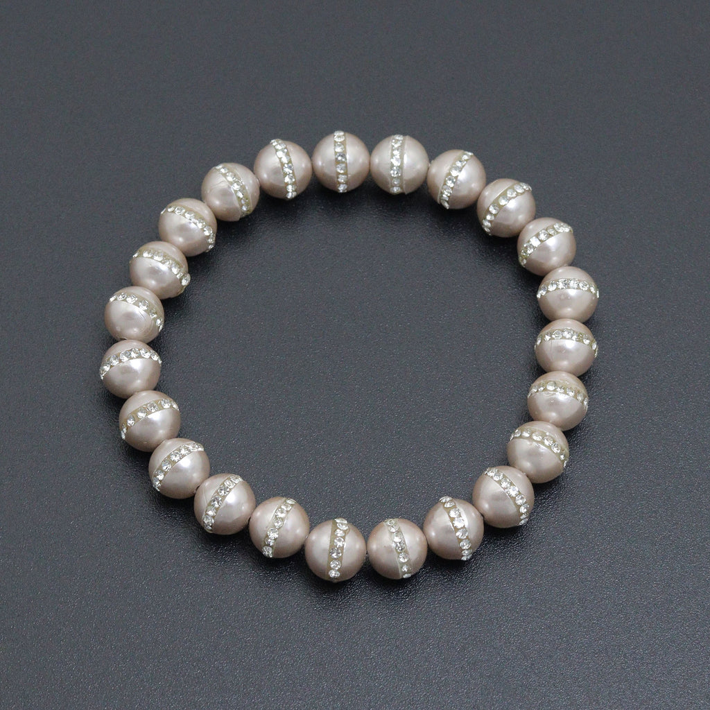 Gray Mother of Pearl with rhinestones inlay stretchy bracelet, sku#EF647