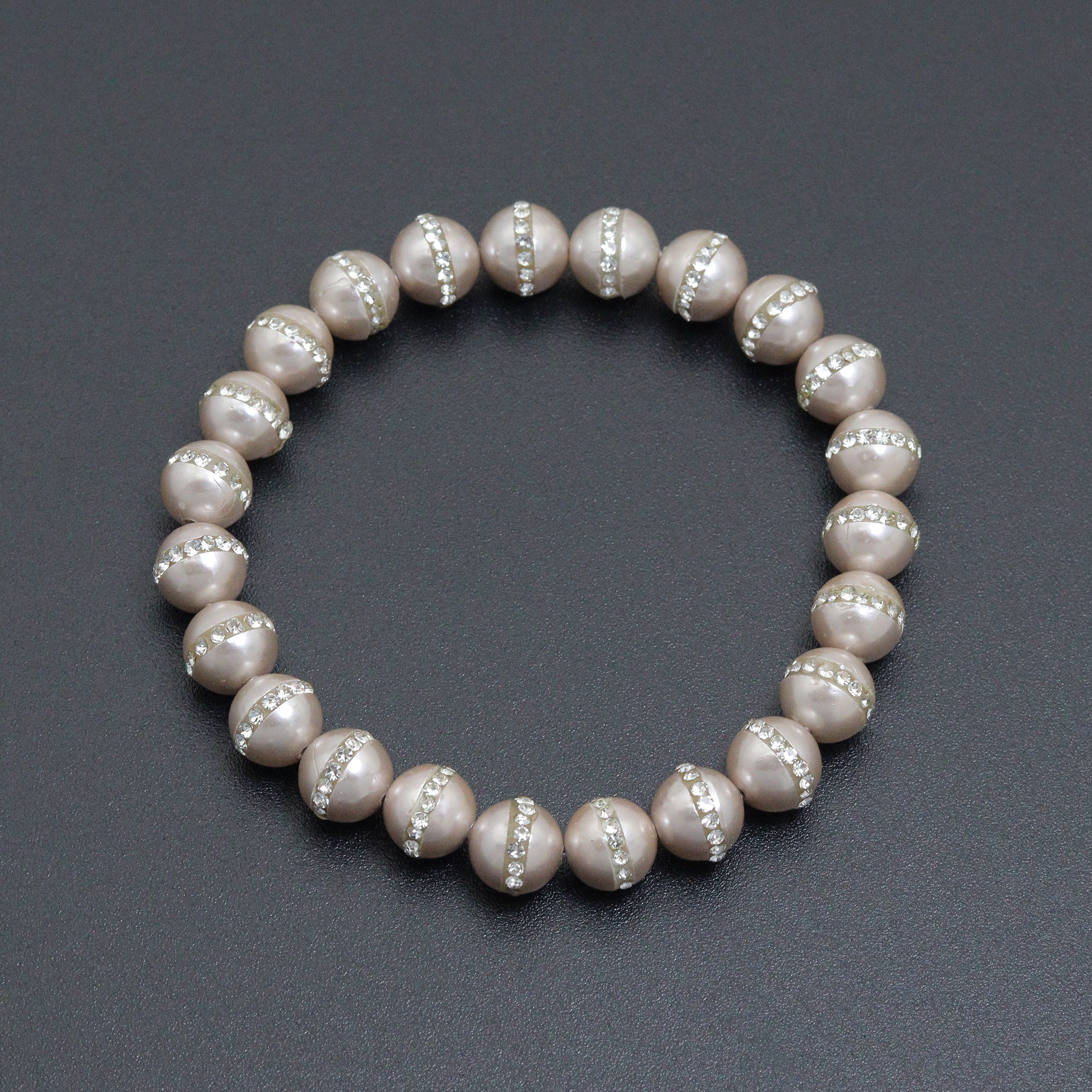 Gray Mother of Pearl with rhinestones inlay stretchy bracelet, sku#EF647