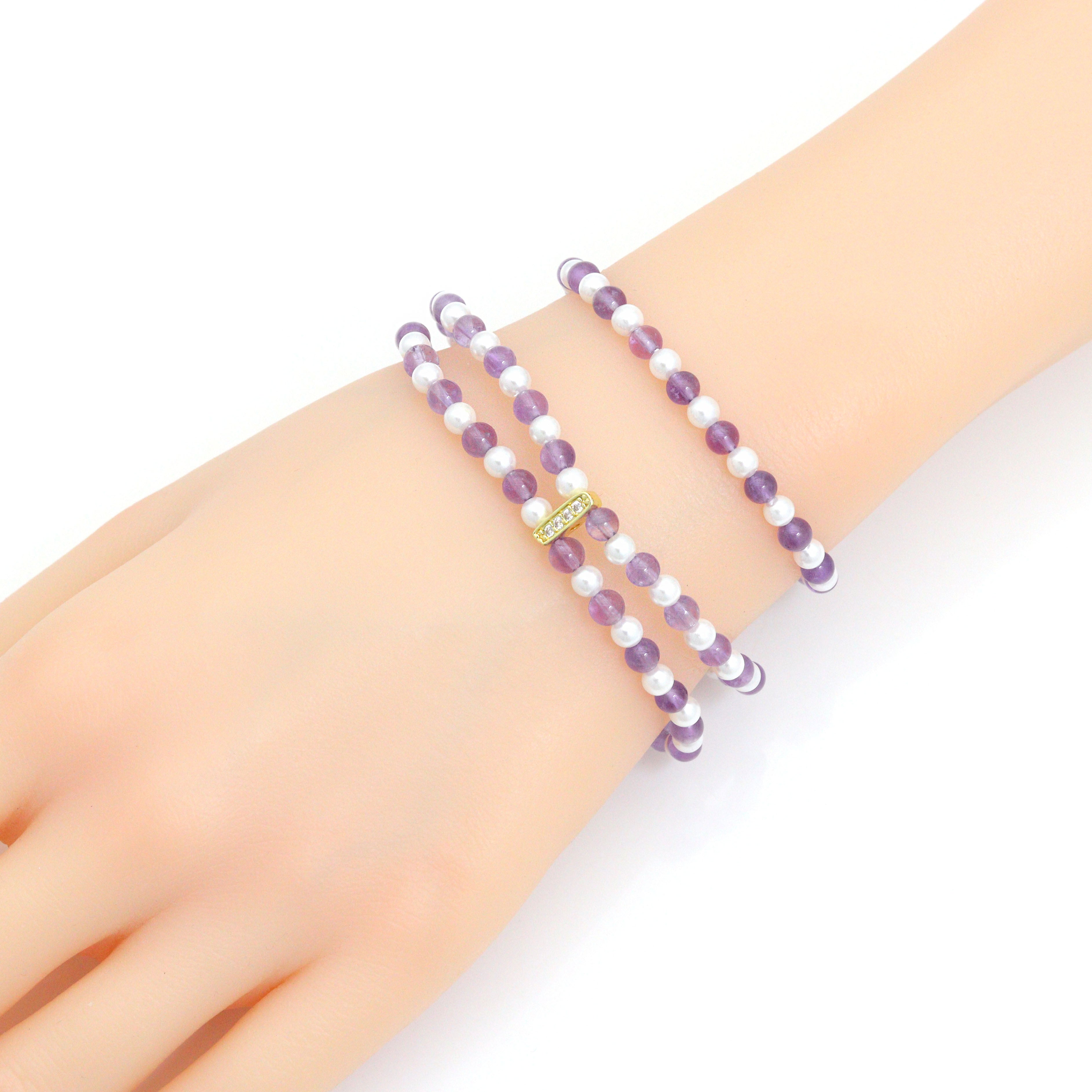 Amethyst with MOP Stretchy Bracelet, Sku#EF649