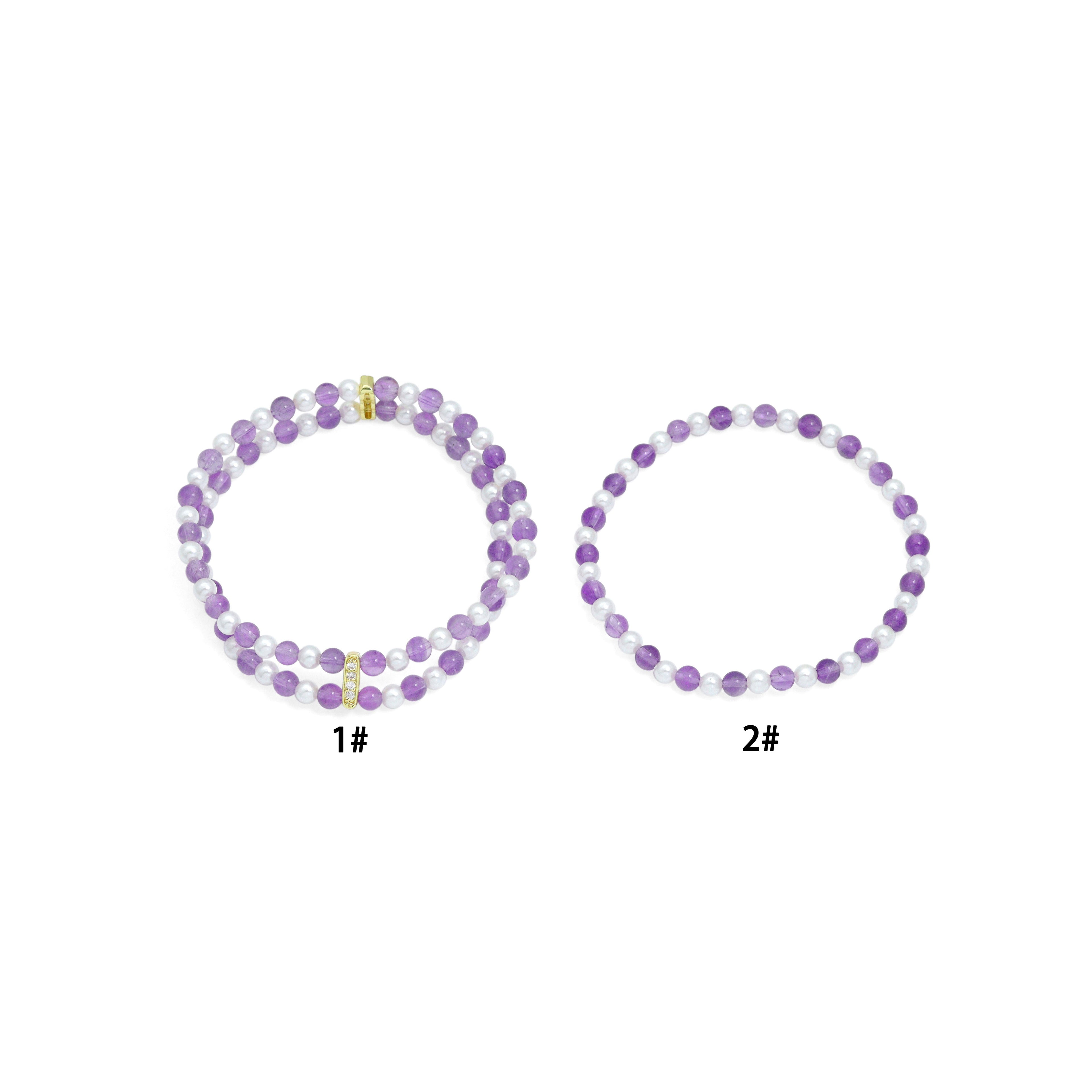 Amethyst with MOP Stretchy Bracelet, Sku#EF649