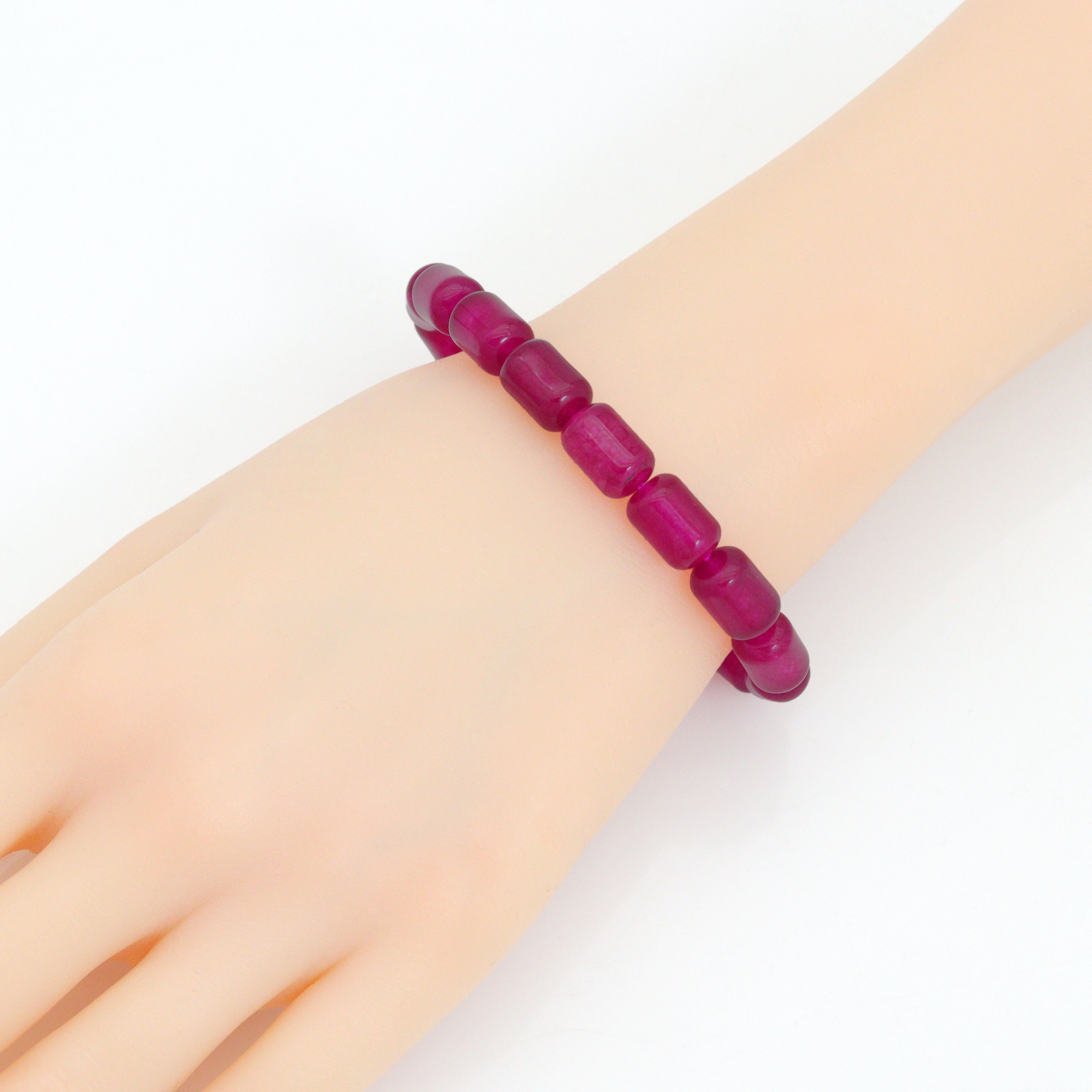 8x12mm Cylinder Strawberry Jade Stretchy Bracelet, Sku#EF669