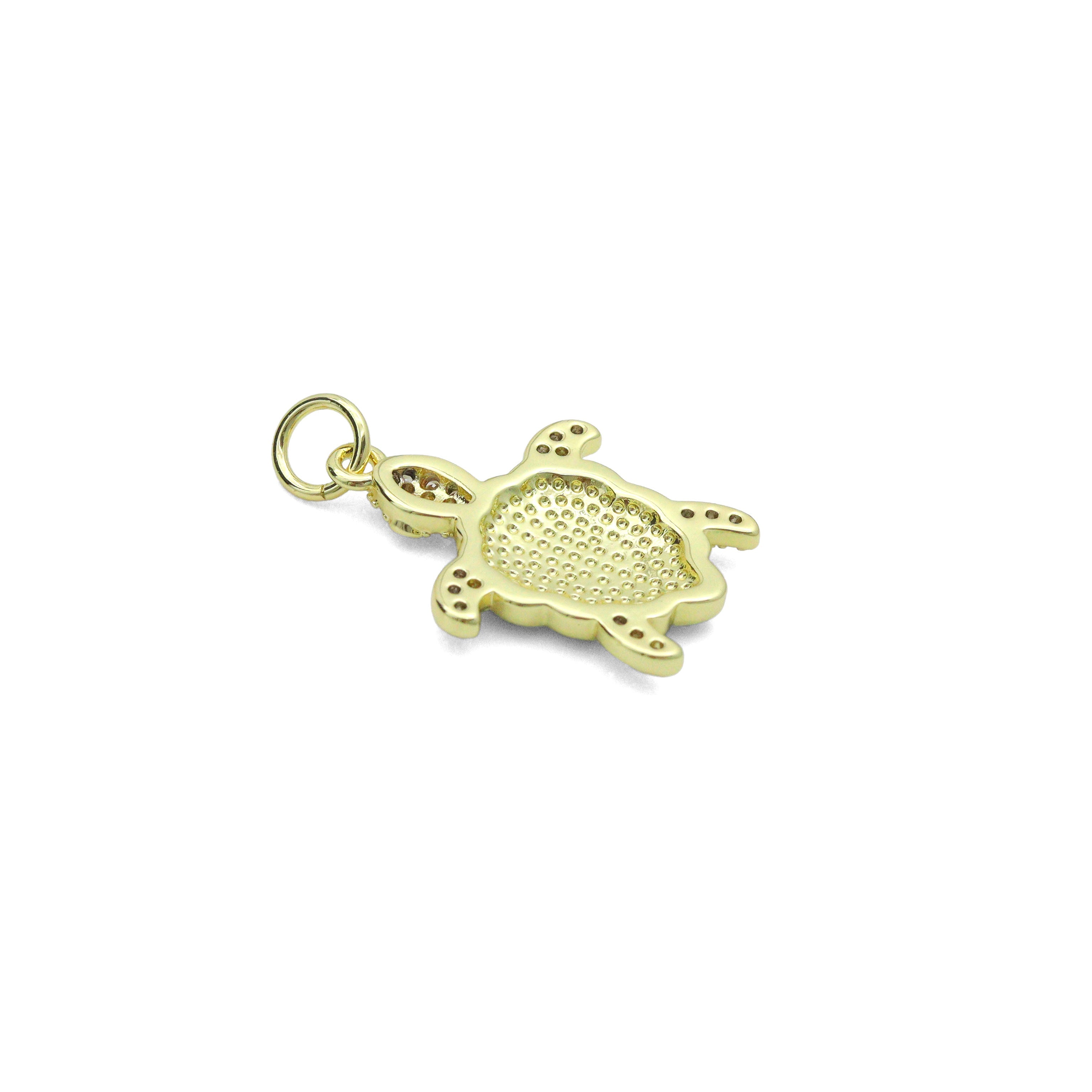 Gold Clear CZ Turquoise Enamel Turtle Tortoise Pendant charm, Sku#LX921