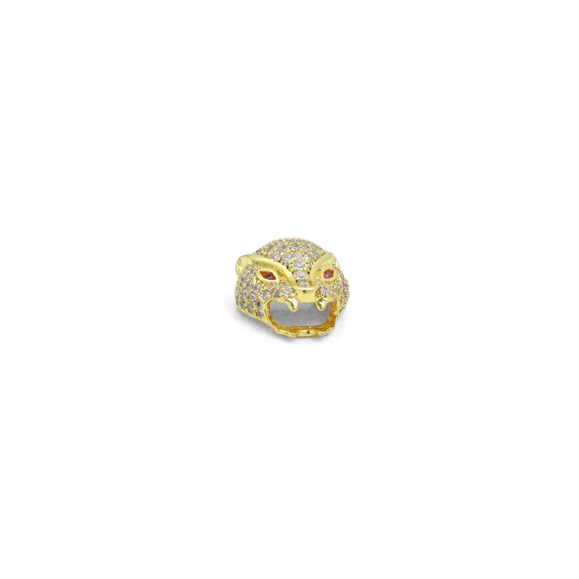 CZ Micro Pave Jaguar Panther Head with Fuchsia Eye Beads, Cubic Zirconia Spacer Beads, Leopard Animal Head Space Beads,13x14x9mm,sku#Y143