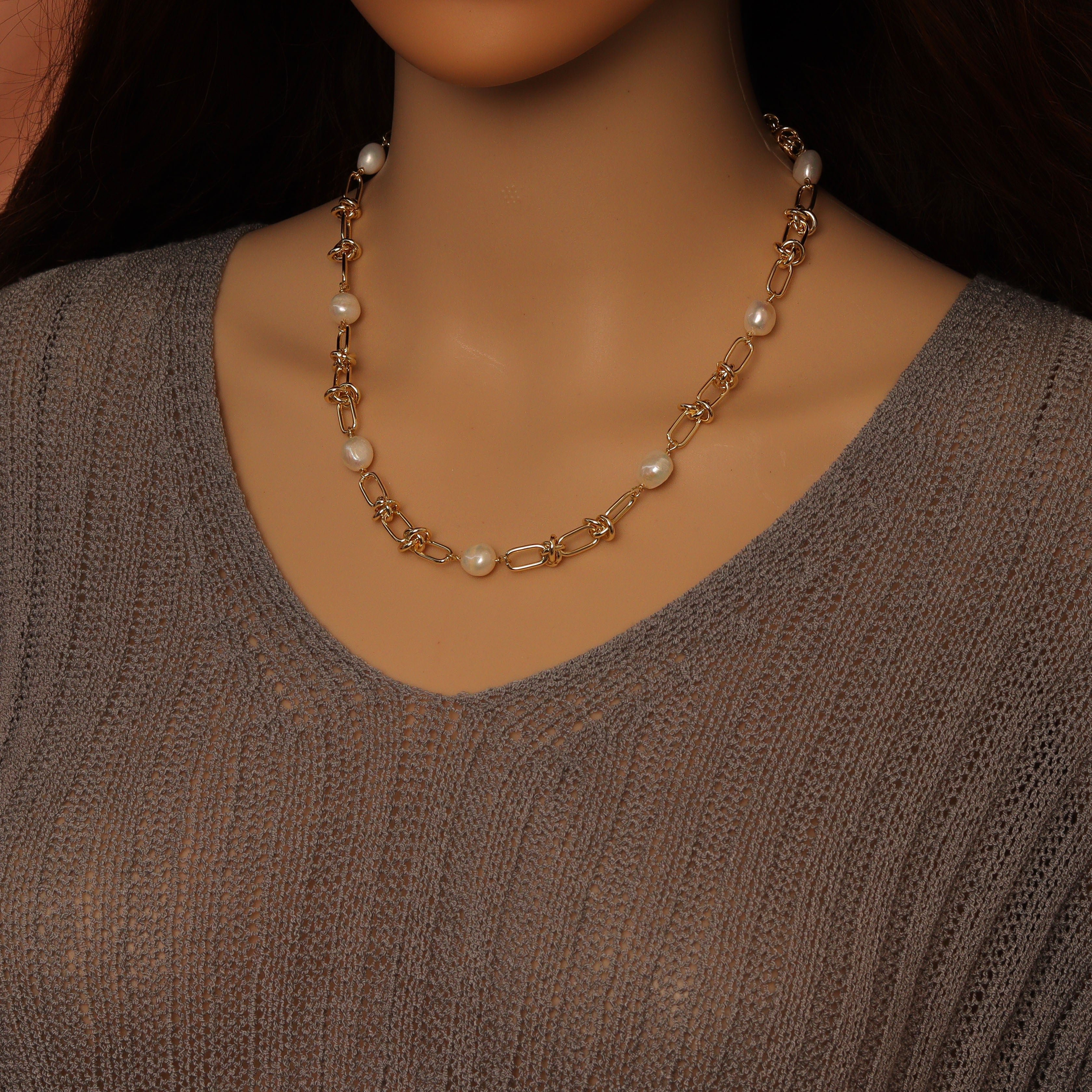 Knotted Chain Fresh Water Pearl Necklace Bracelet, sku#EF497