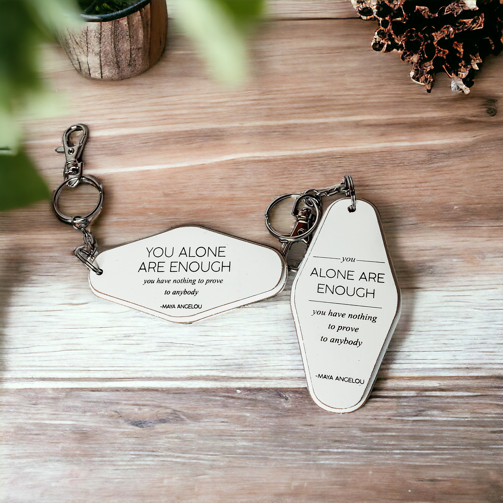 Wooden Inspirational Keychains Double Sided Engraved Motivational Messages Vertical Horizontal