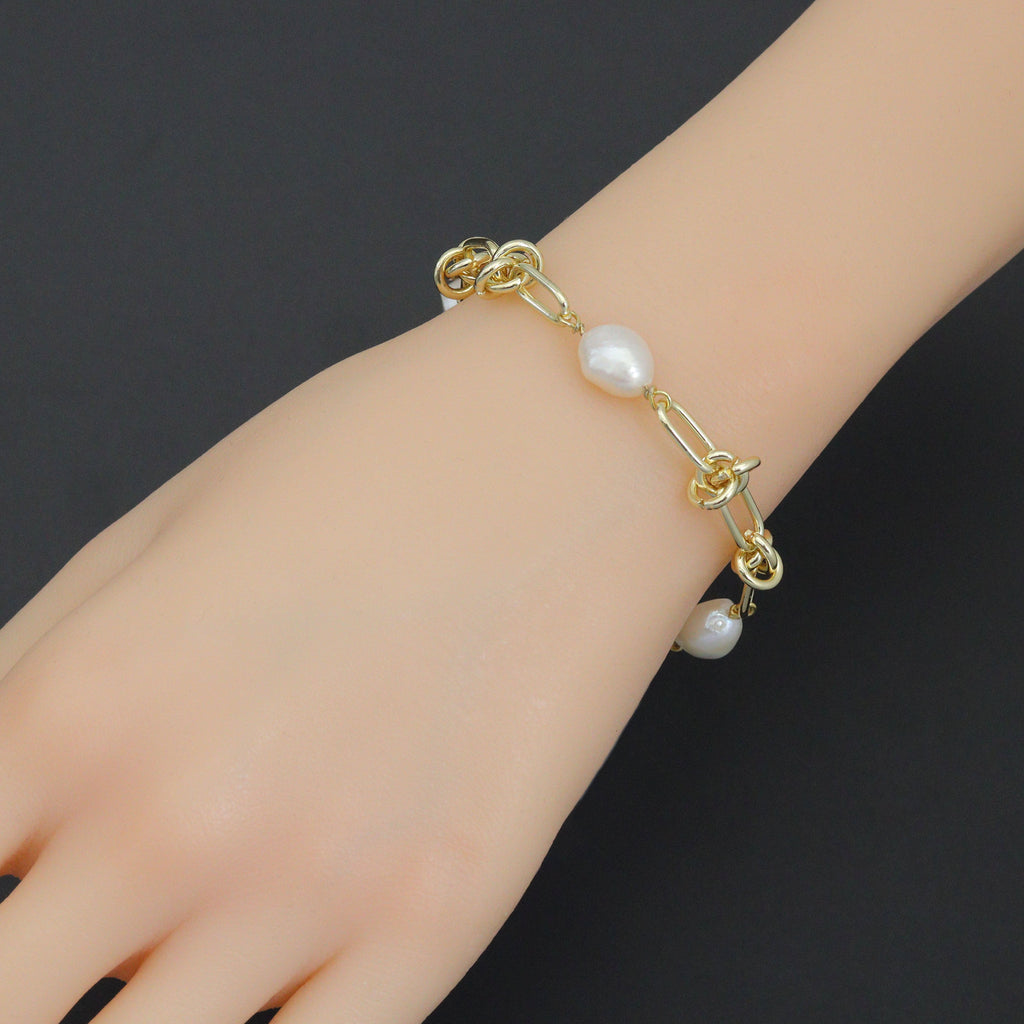 Knotted Chain Fresh Water Pearl Necklace Bracelet, sku#EF497
