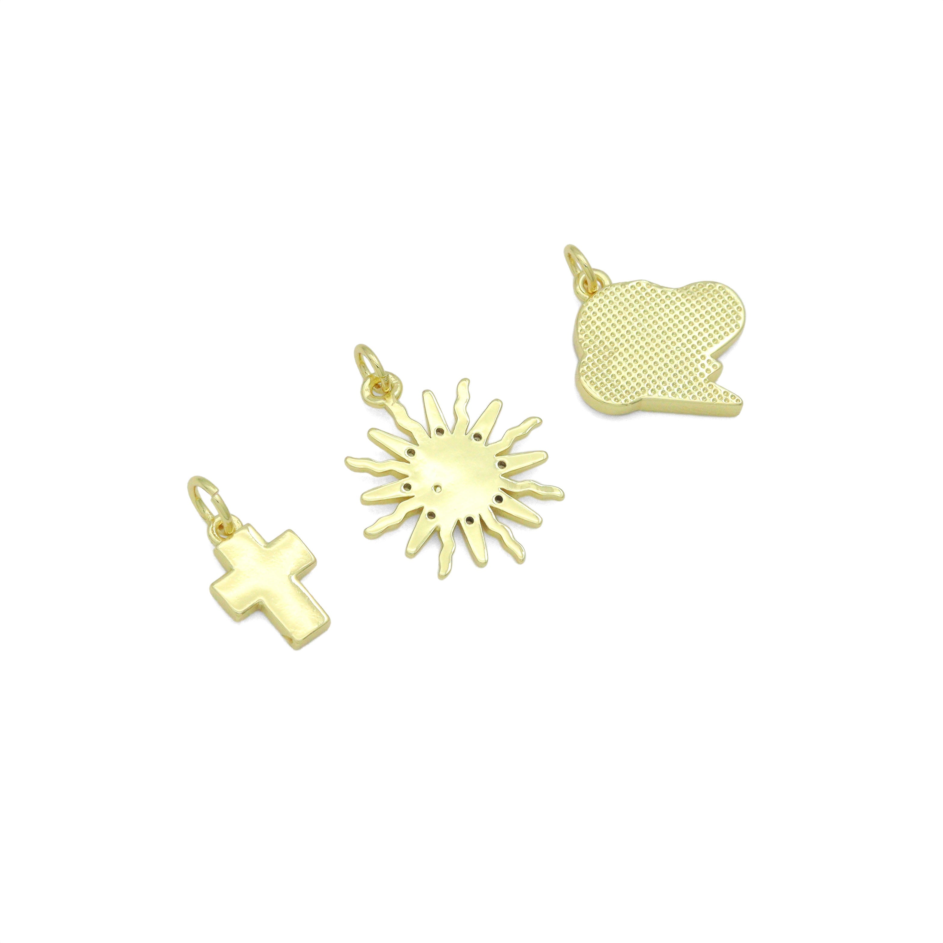 Mother of Pearl Cross Clouds Sun Pendant charm, Sku#LX924