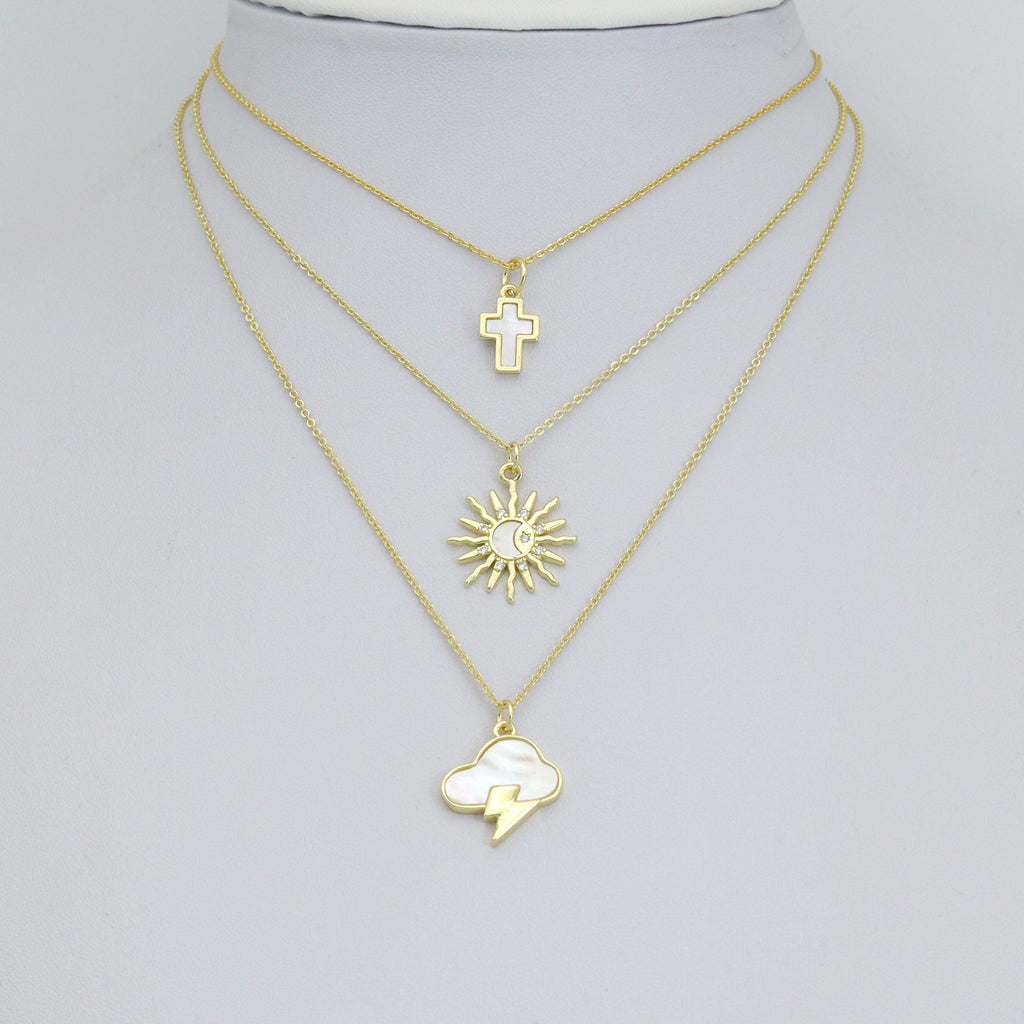 Mother of Pearl Cross Clouds Sun Pendant charm, Sku#LX924