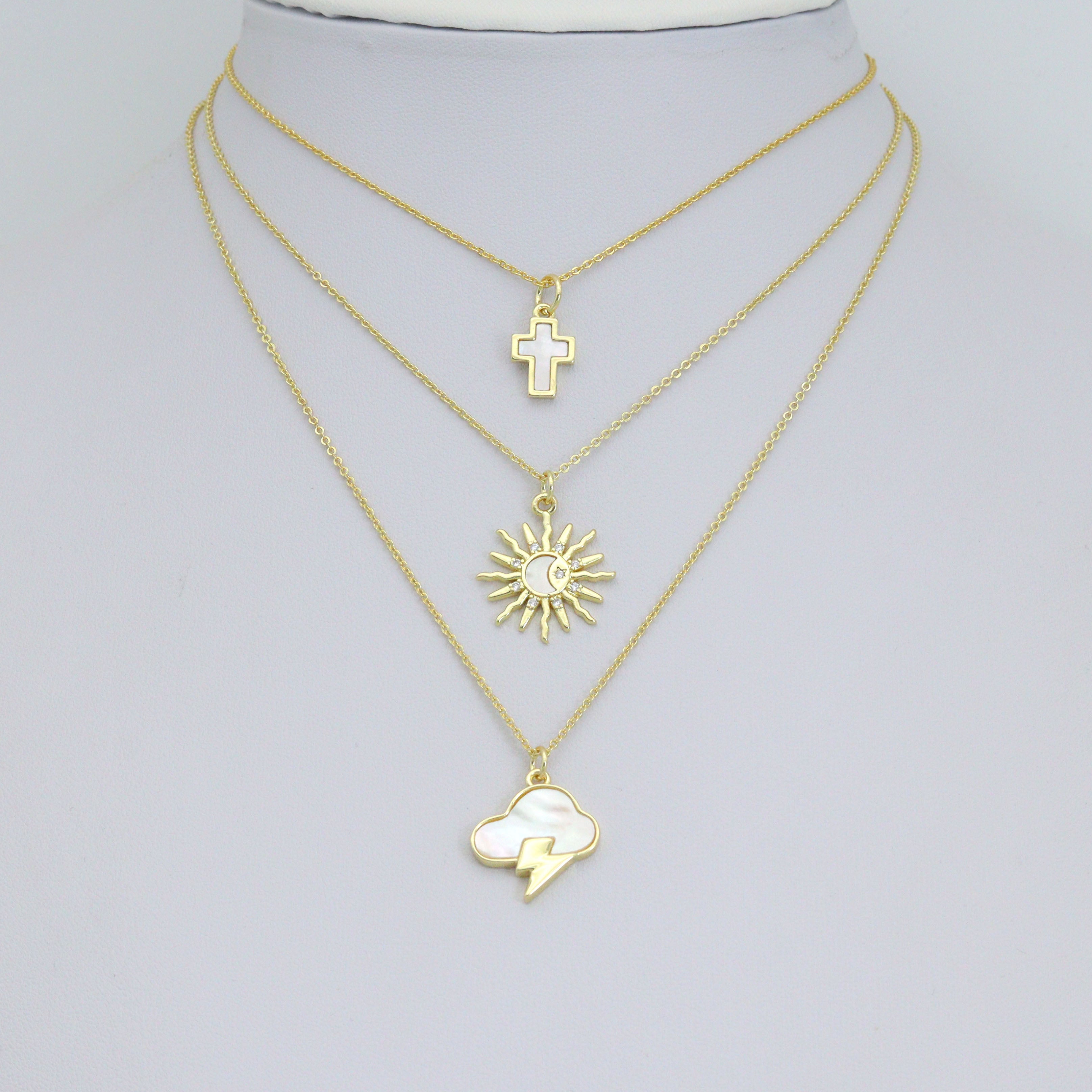 Mother of Pearl Cross Clouds Sun Pendant charm, Sku#LX924