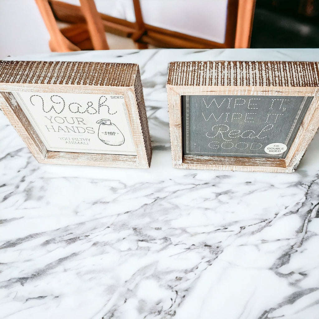 Double Sided Humorous Bathroom Sign Wipe It Real Good Reminder Wash Hands After Use