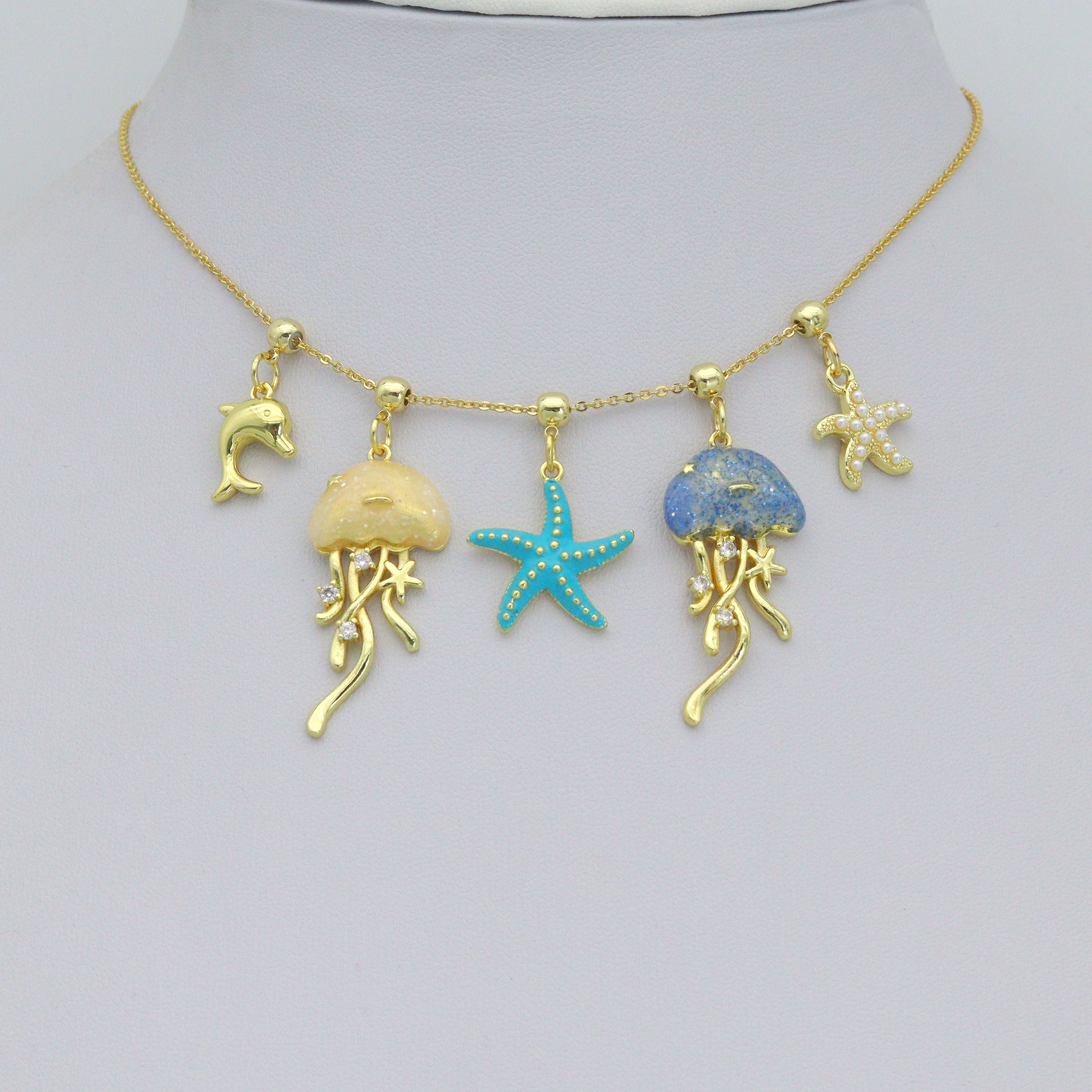Enamel Jellyfish Blue starfish, Pearl starfish, Dolphin Pendant charm, Sku#A510
