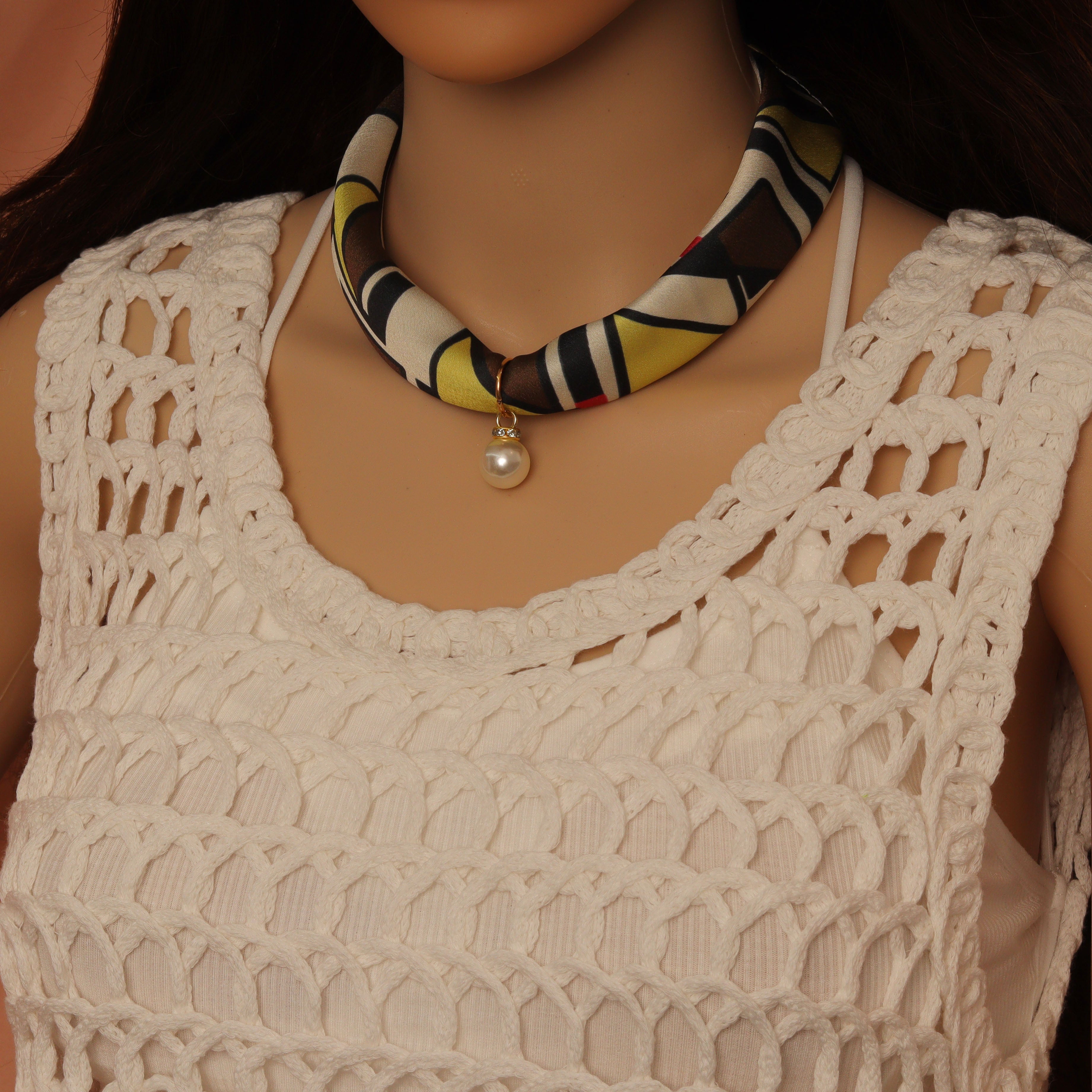 Scarf Necklace with Pearl Pendant, sku#EF807