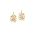 White Pearl Pink Enamel Rose On Oval Pic frame charm, Sku#JL205