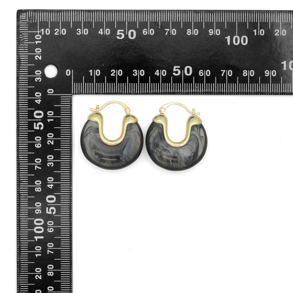 Vintage Style Marbled Resin U-Hoop Earrings with Gold Detailing, Sku#JL210