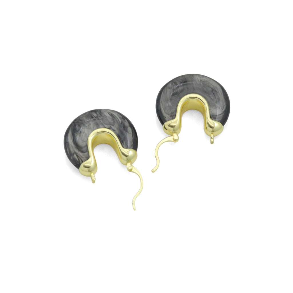 Vintage Style Marbled Resin U-Hoop Earrings with Gold Detailing, Sku#JL210