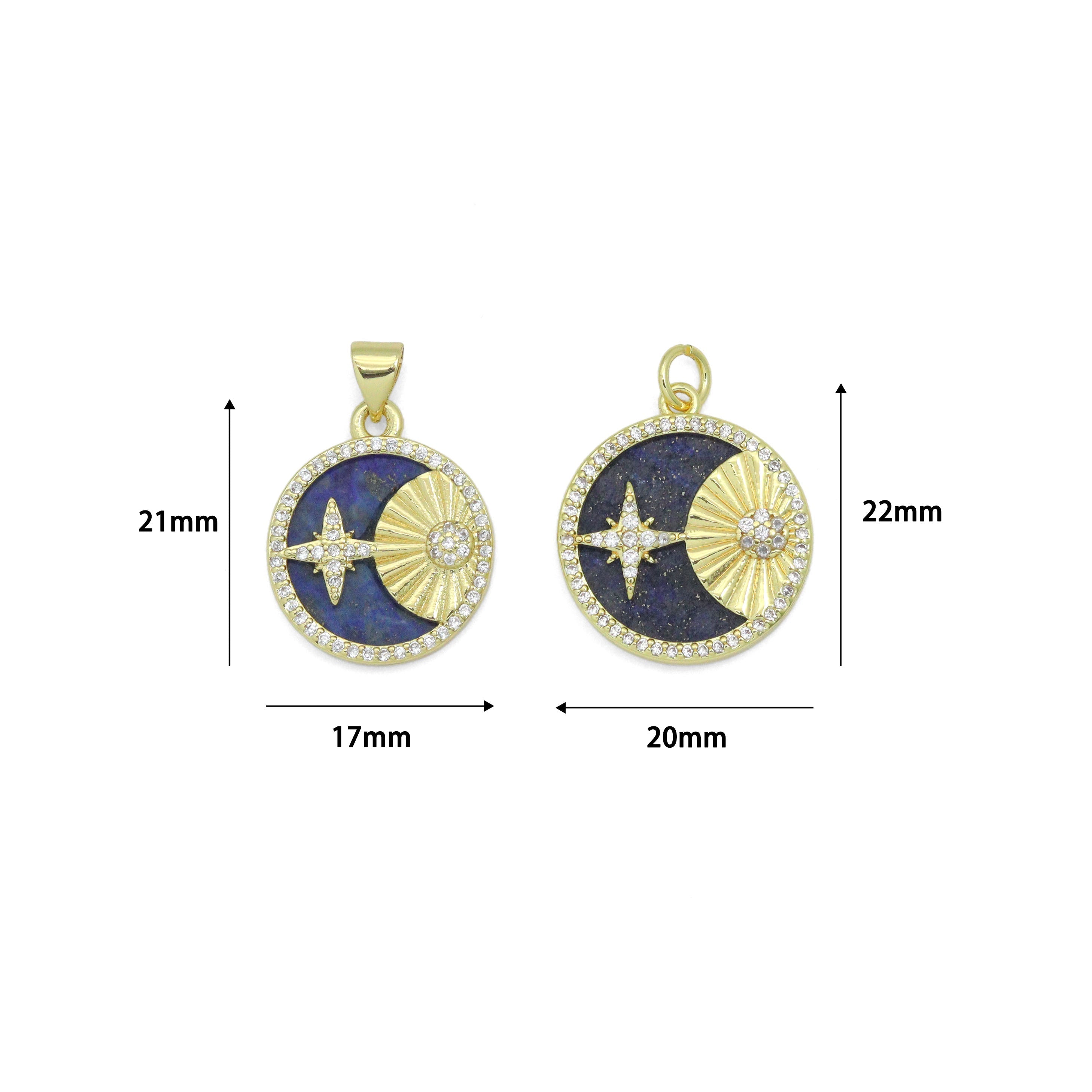 Gold North Star Moon on Lapis Charm, Sku#L706
