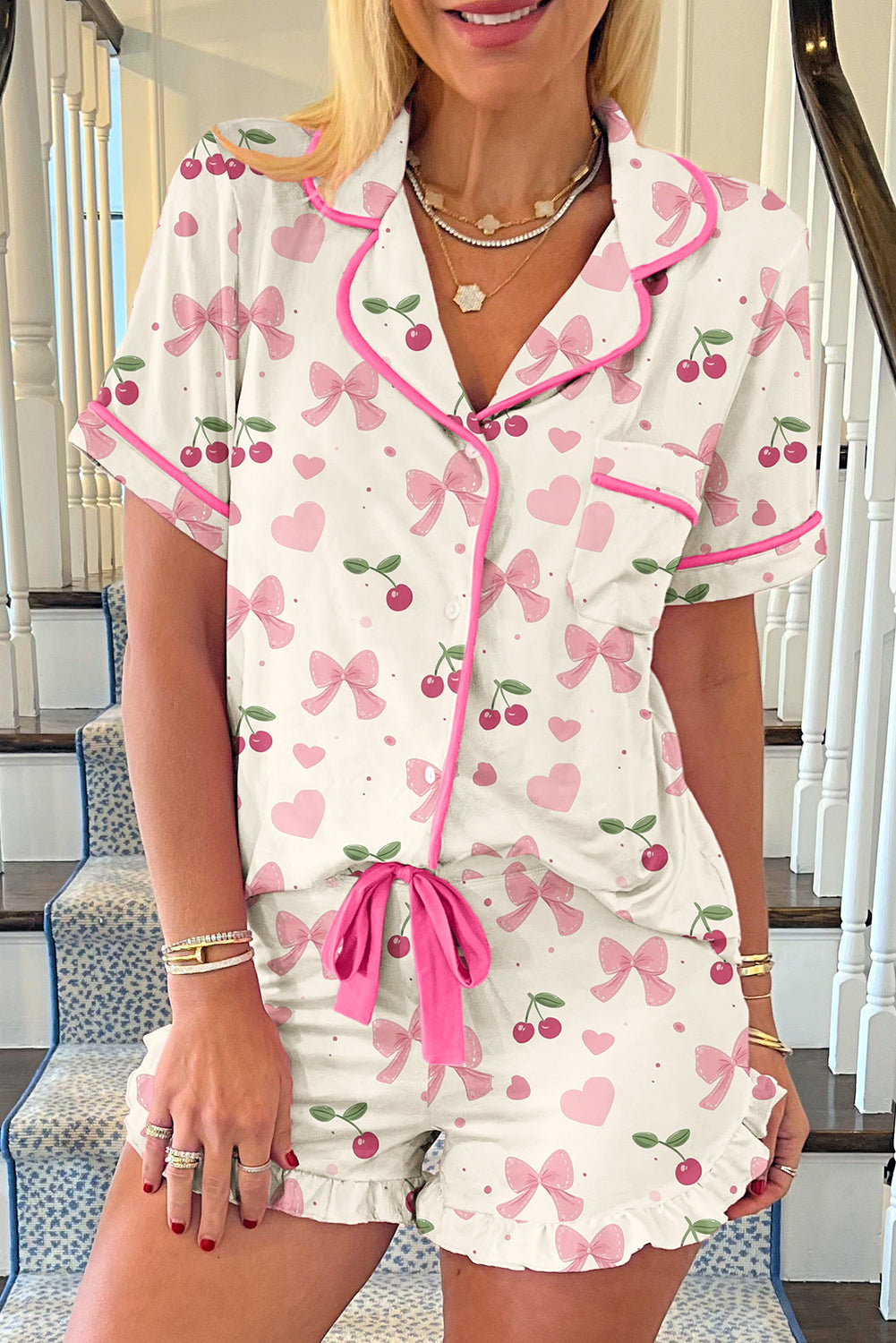 Pink Bows & Cherry Pajama Set