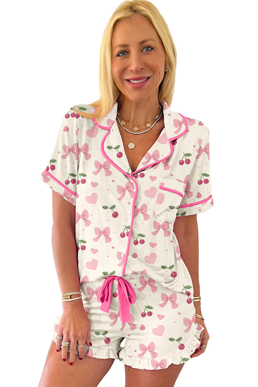 Pink Bows & Cherry Pajama Set