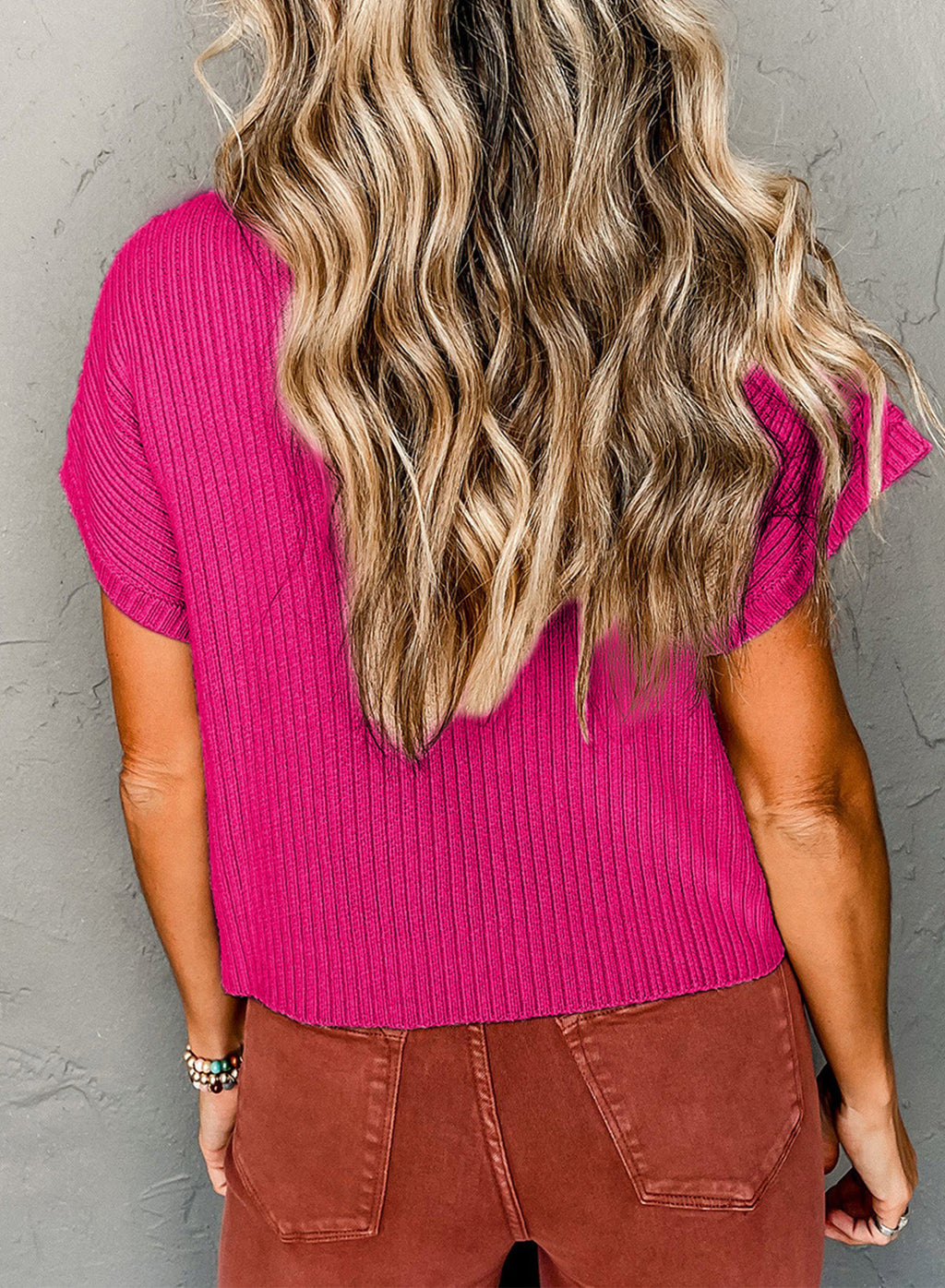 Ollie - Patch Pocket Ribbed Knit Short Sleeve Sweater
