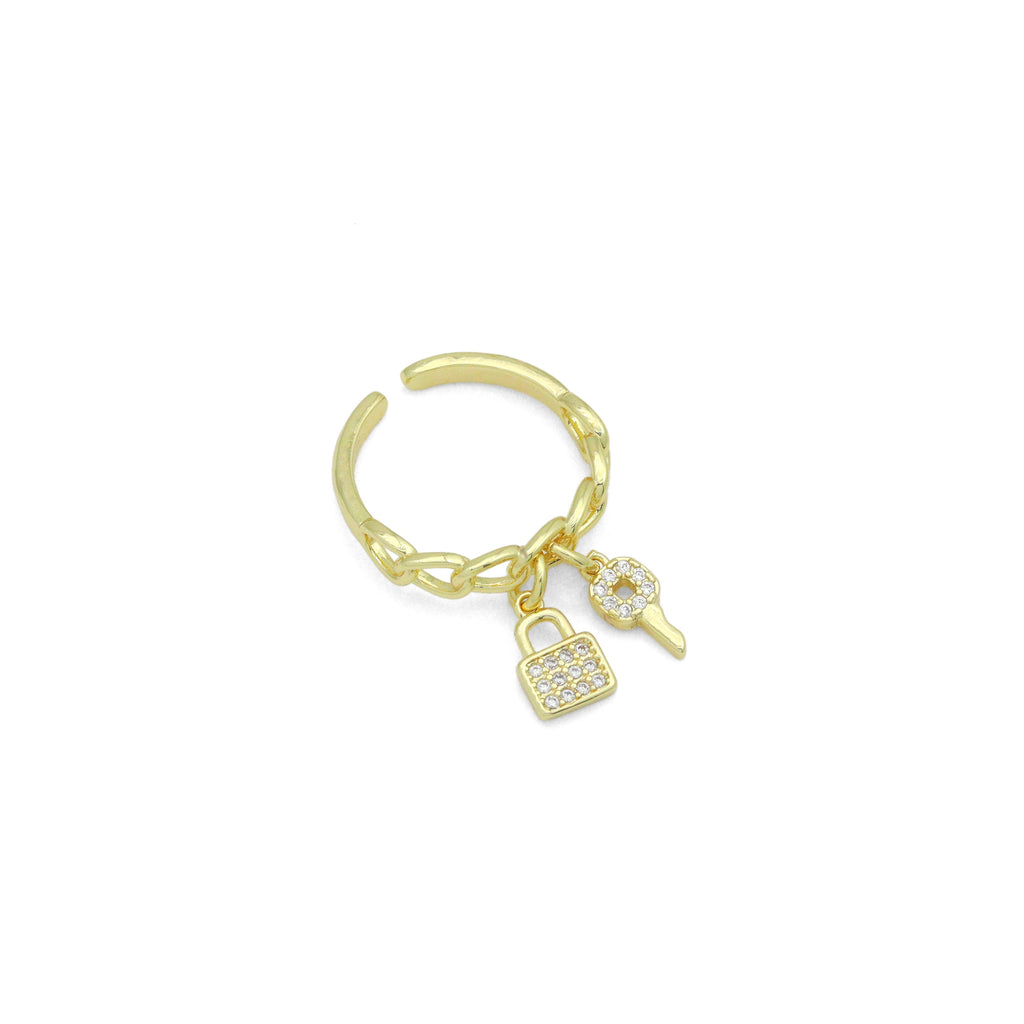 CZ Oval Link with Lock Key Adjustable Ring, Sku#LD140