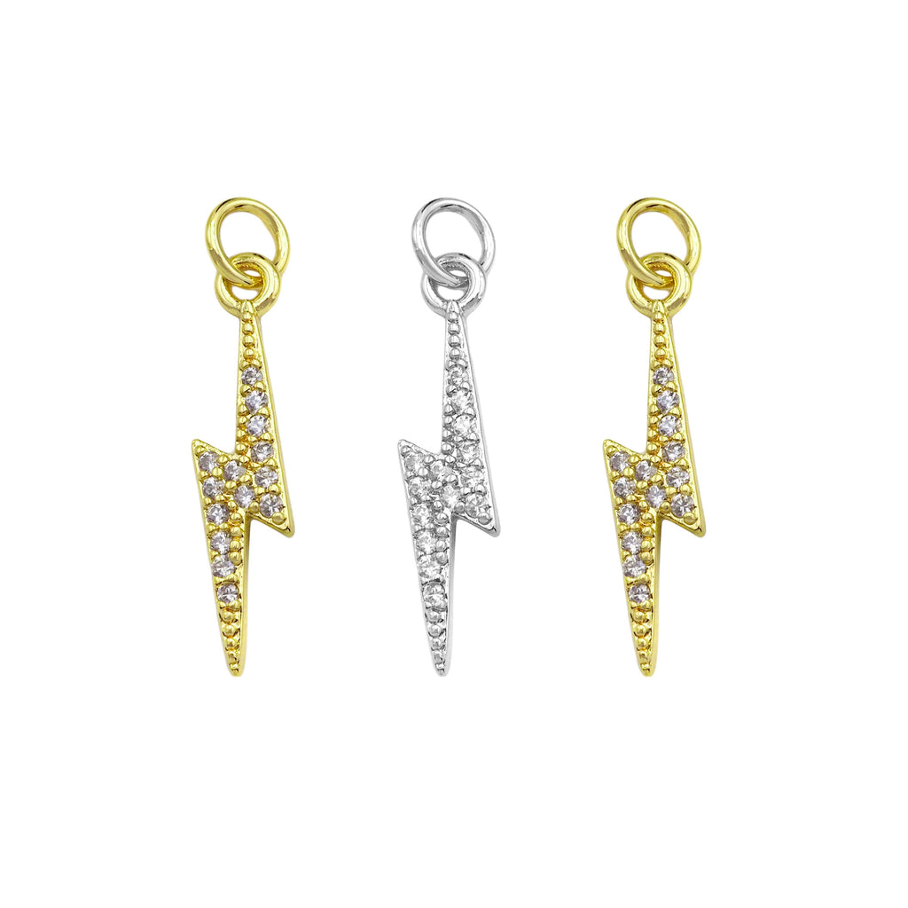 CZ Micro Pave Lightning Shape Pendant/Charm,Cubic Zirconia Charm,Necklace Bracelet Charm Pendant,4x20mm,Sku#LD22