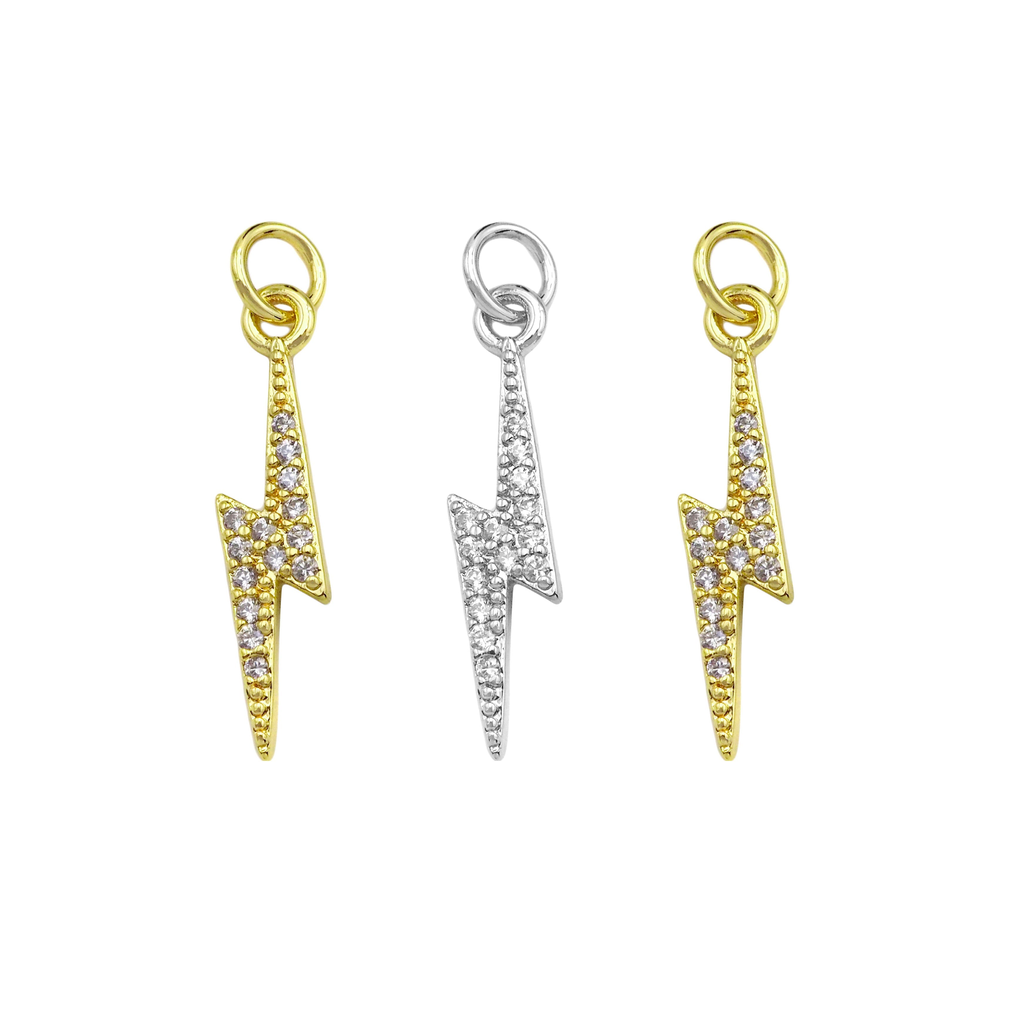 CZ Micro Pave Lightning Shape Pendant/Charm,Cubic Zirconia Charm,Necklace Bracelet Charm Pendant,4x20mm,Sku#LD22