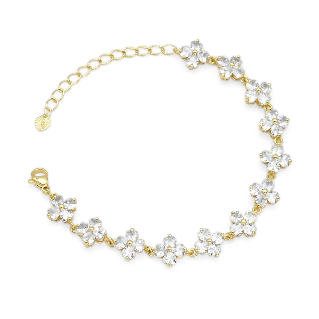 Crystal Flower Link Gold Necklace/Bracelet, Sku#LD417