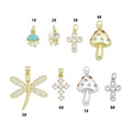 CZ Gold Love Cross Mushroom Jellyfish Dragonfly Charm Pendant,Sku#LD748