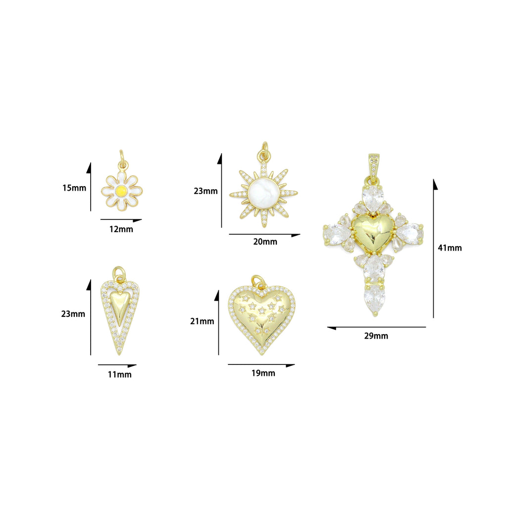 CZ Daisy flower, Sun, Star Heart, Flower Cross Pendant charm, Sku#LD762