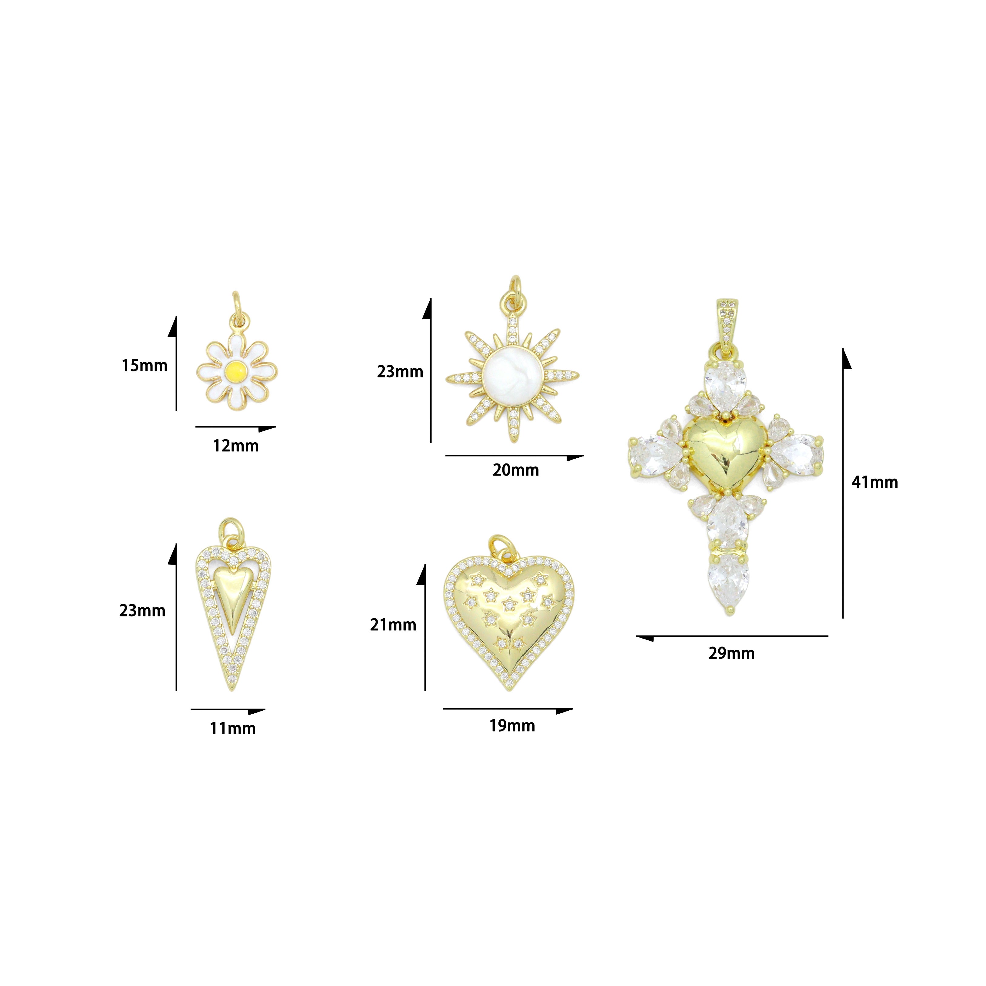 CZ Daisy flower, Sun, Star Heart, Flower Cross Pendant charm, Sku#LD762