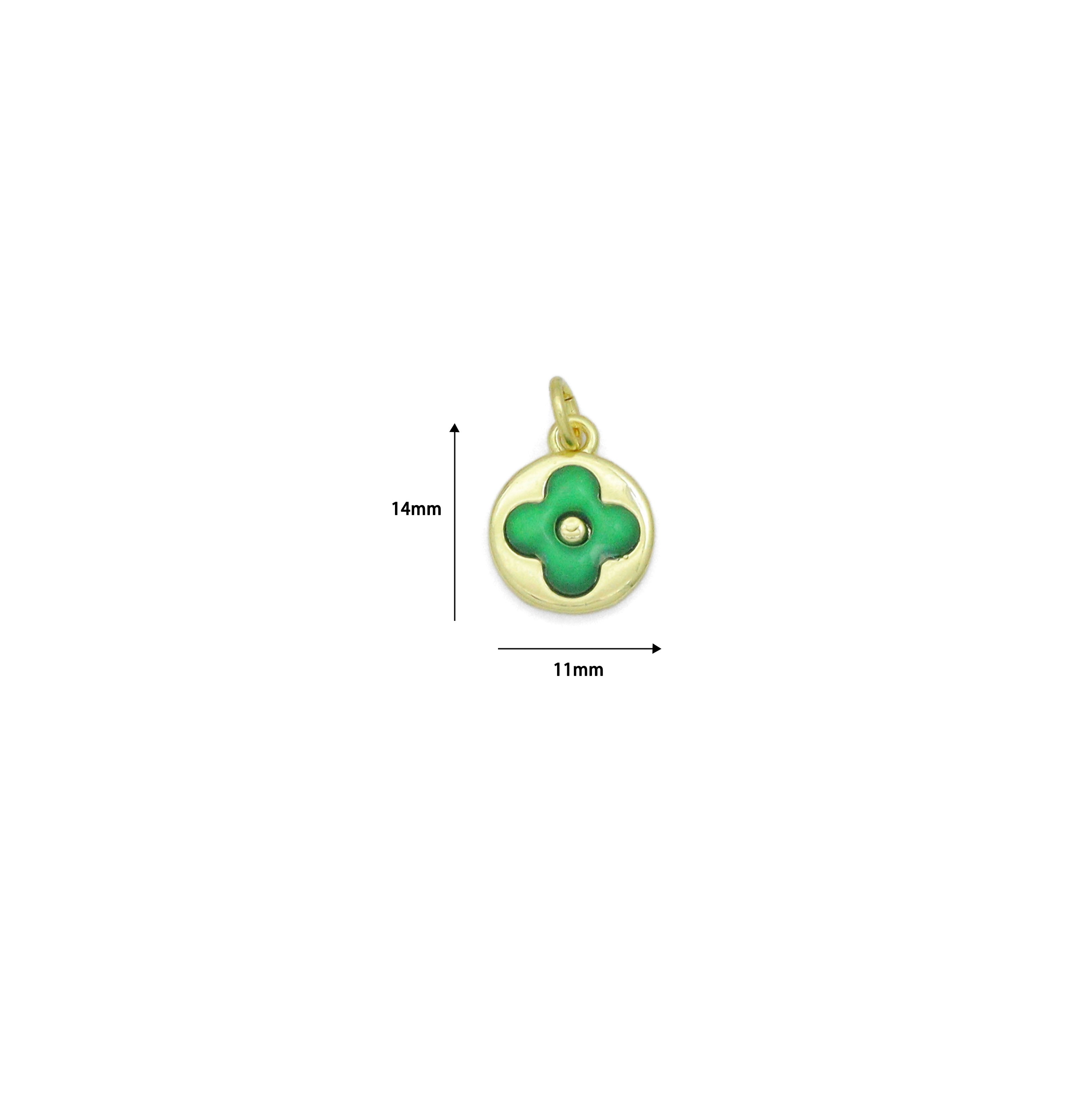 Colorful Enamel Clover flower Coin Pendant charm, Sku#LD764