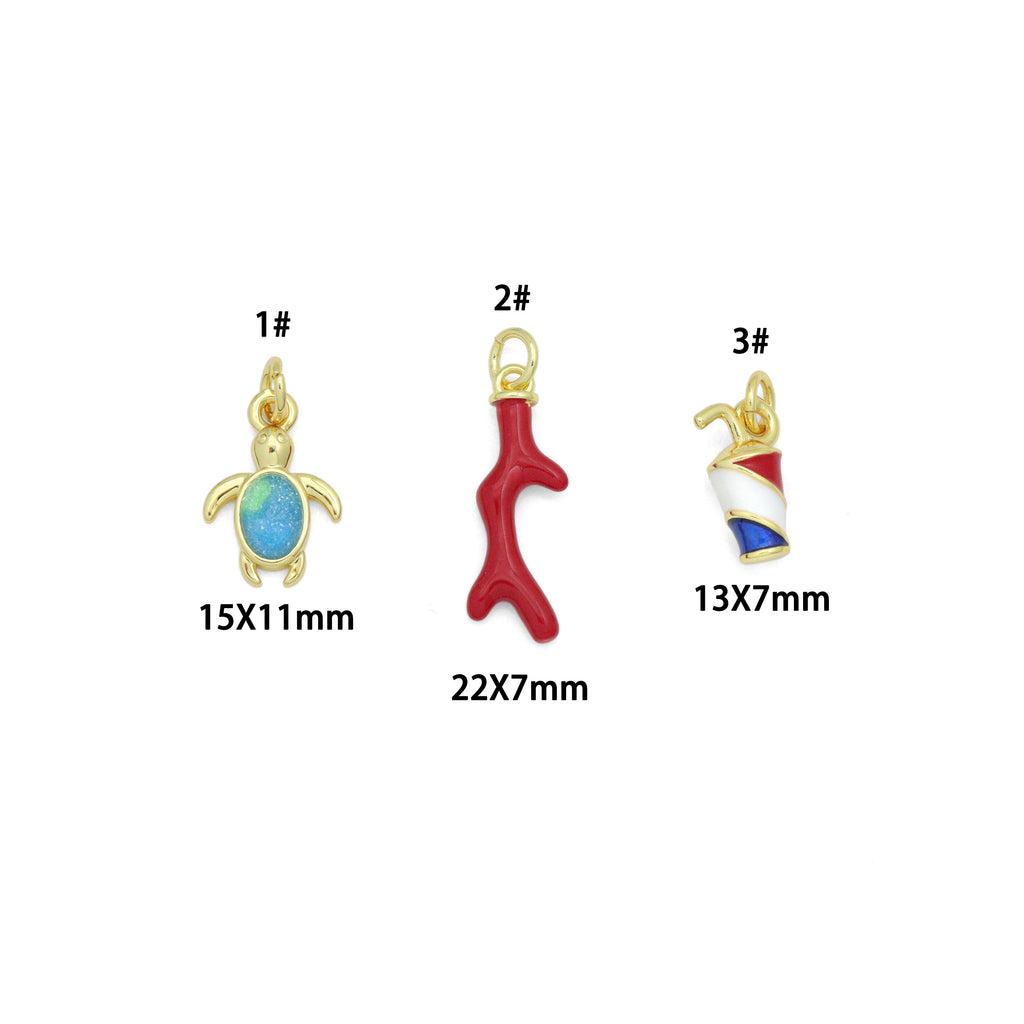 Blue Opal Tortoise Red Coral Coke Pendant charm, Sku#LD765