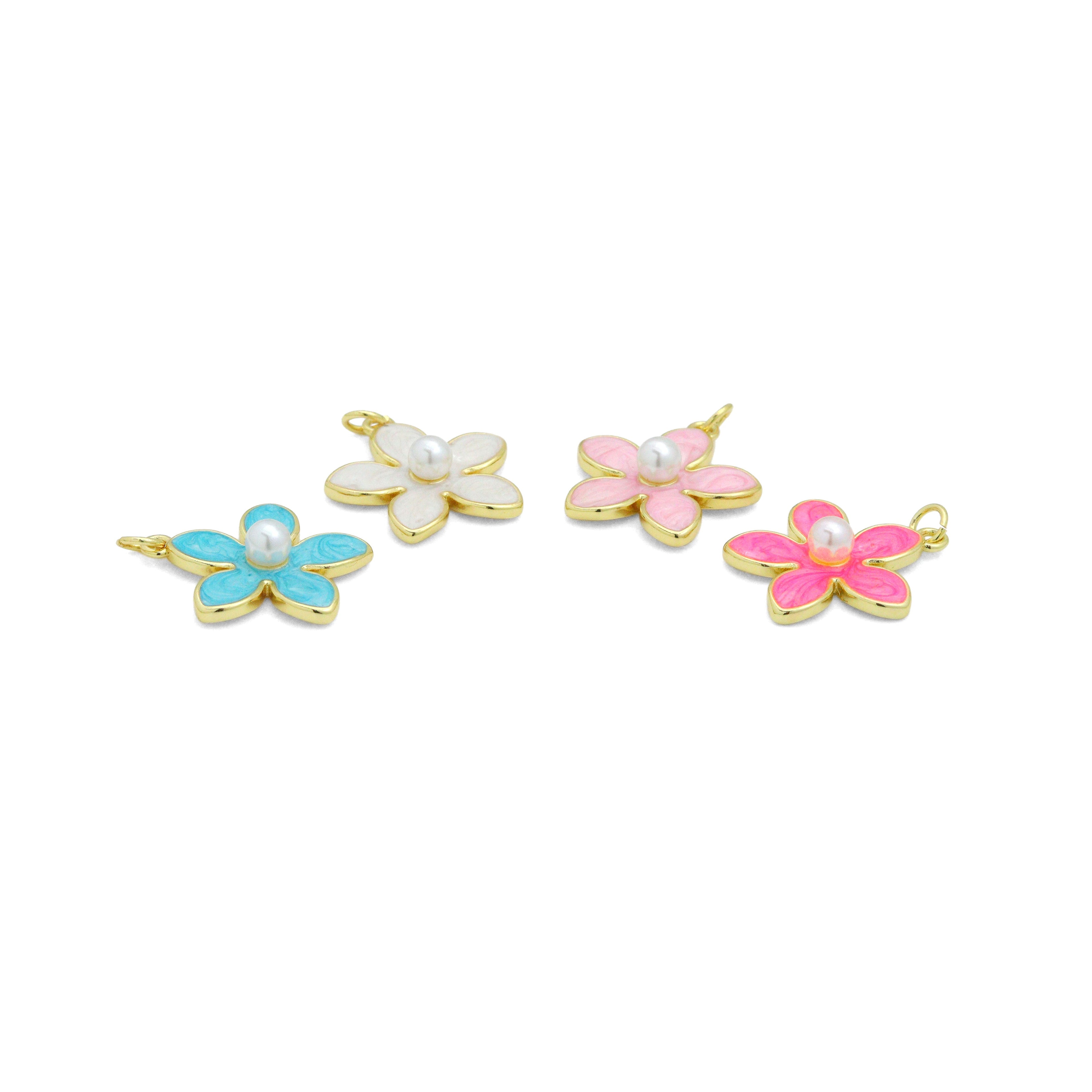 Colorful Enamel pearl Flower Pendant charm for Necklace Bracelet Jewelry Making Supply, Sku#LD768