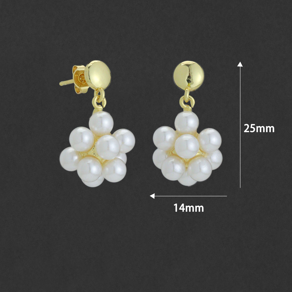 Cluster Pearl Flower Stud Earrings, Sku#LD770