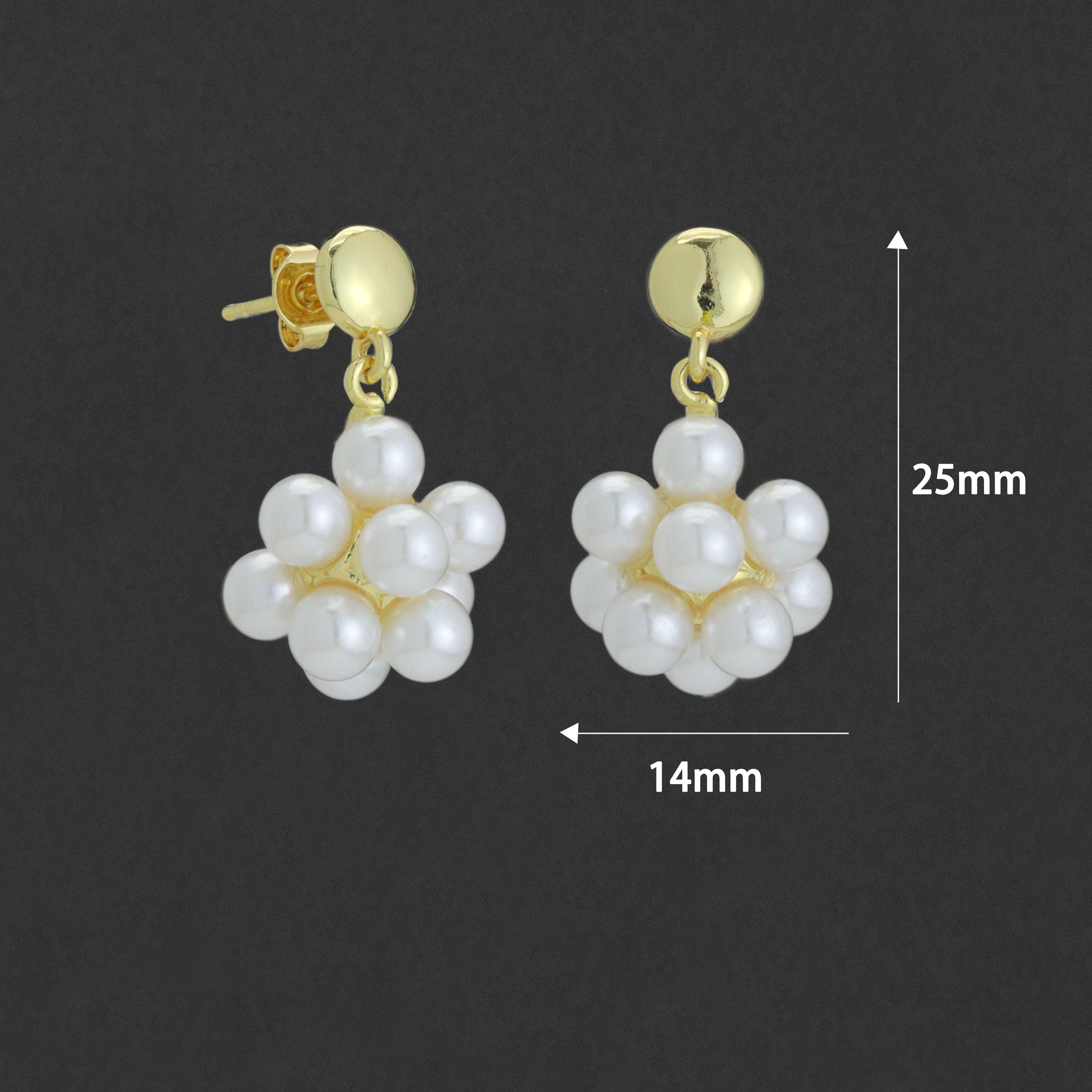 Cluster Pearl Flower Stud Earrings, Sku#LD770