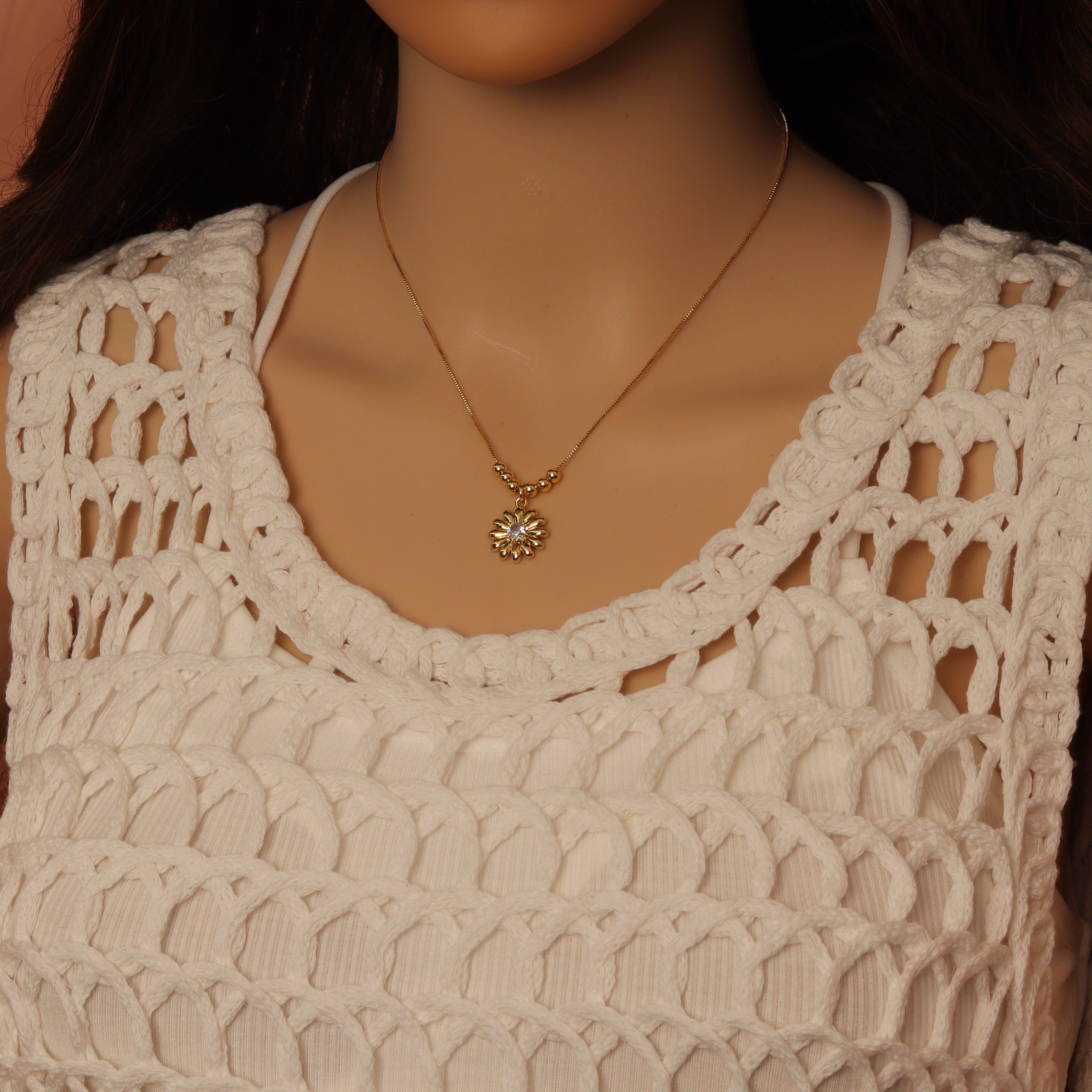 Clear CZ Daisy Flower Gold Link Chain necklace Stud Earring, sku#LD772