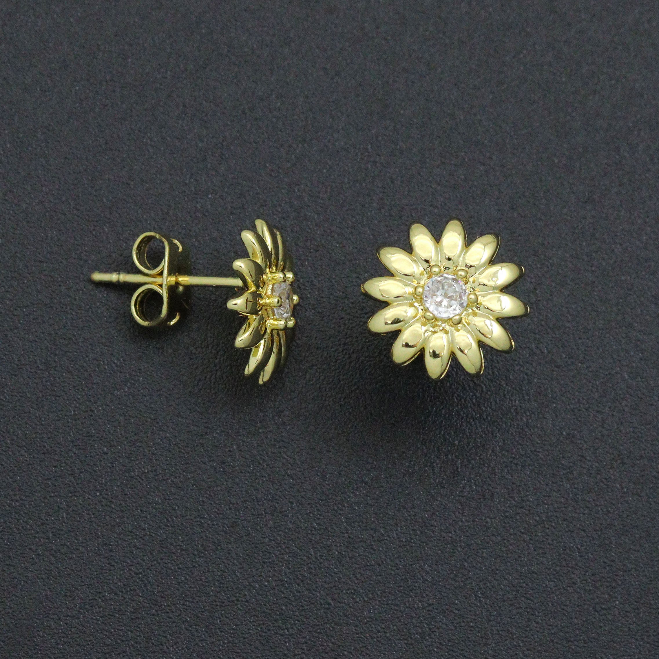Clear CZ Daisy Flower Gold Link Chain necklace Stud Earring, sku#LD772