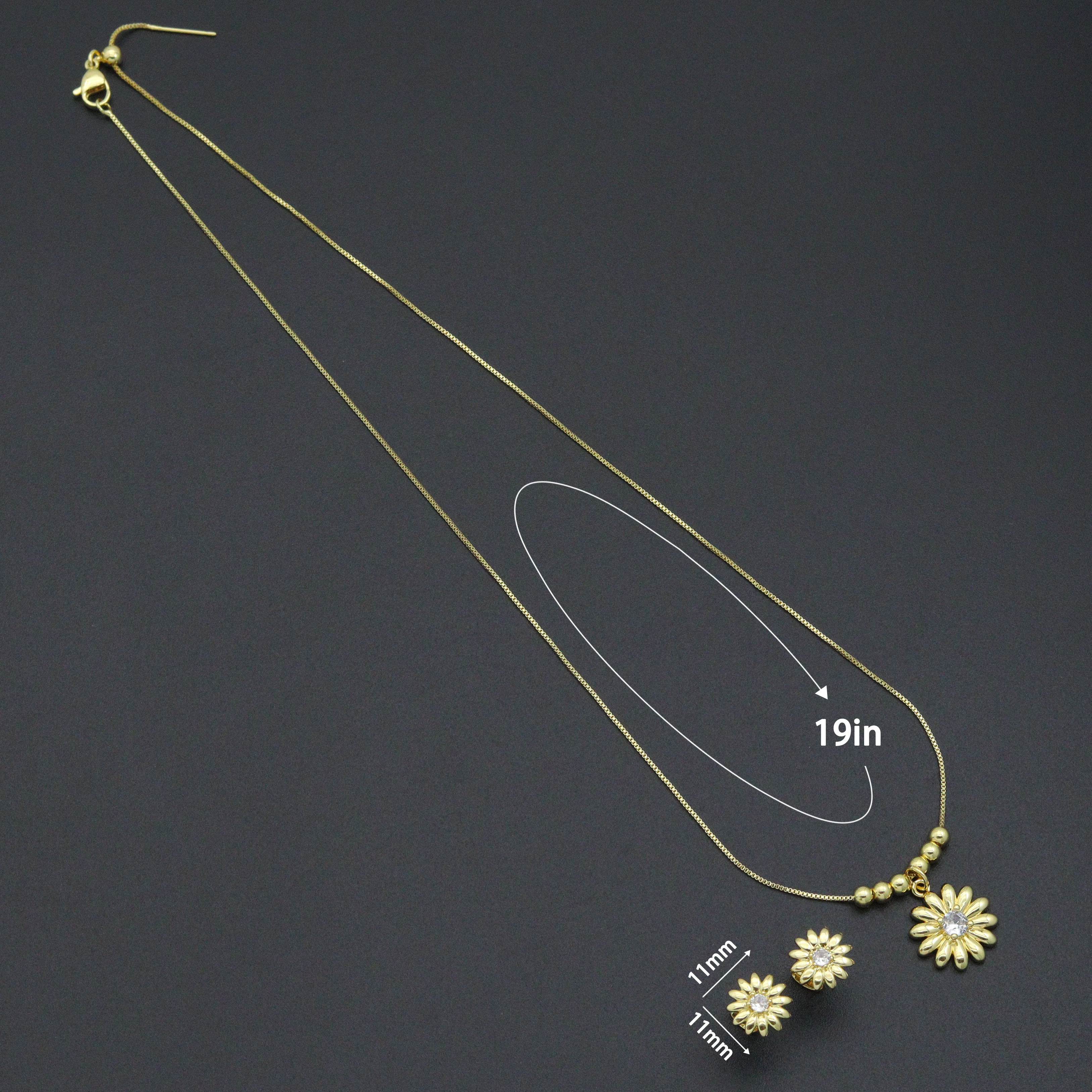Clear CZ Daisy Flower Gold Link Chain necklace Stud Earring, sku#LD772