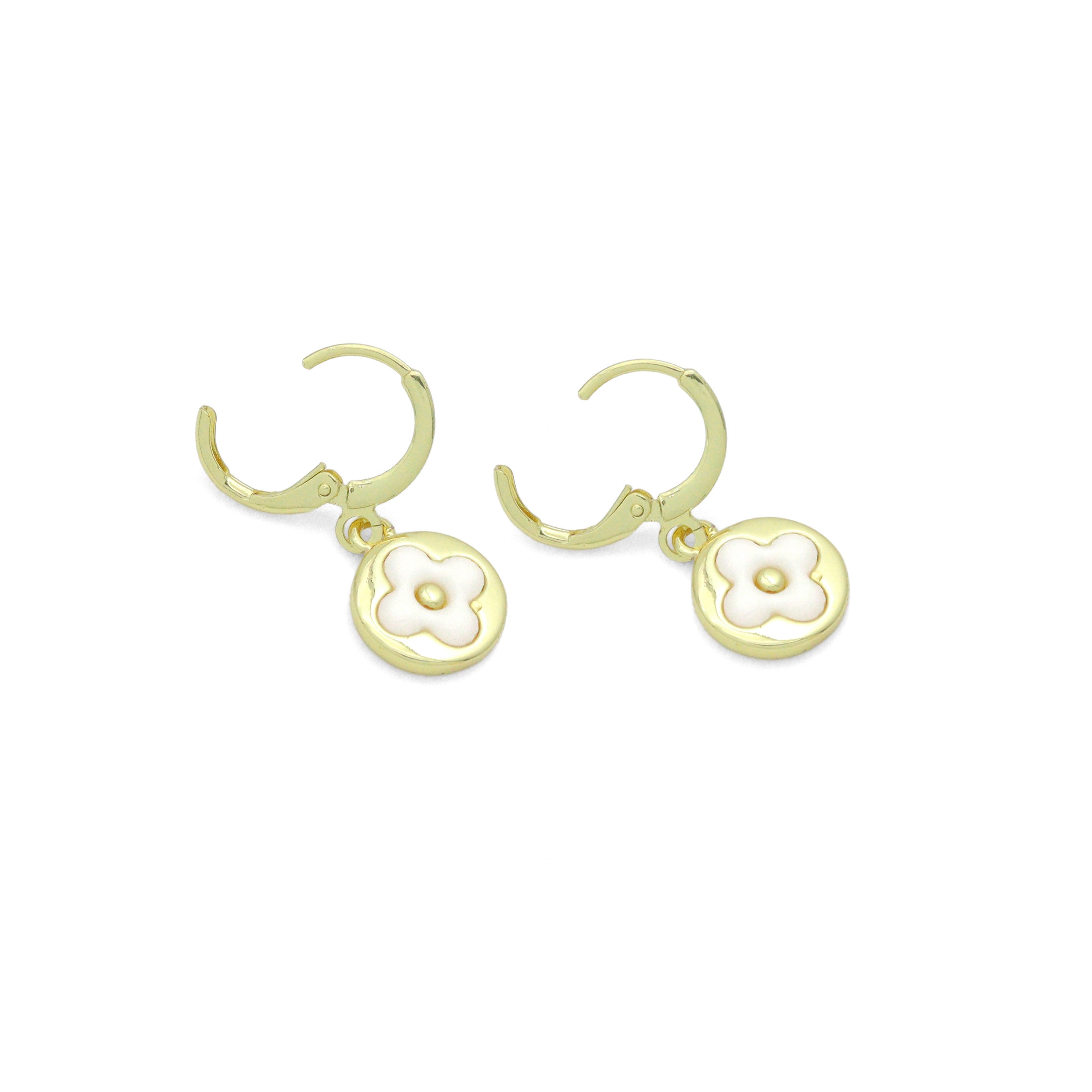 White Clover Gold Round Shape Hoop Earrings, Sku#LD776